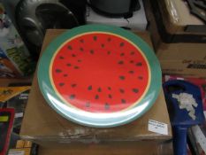 Full Plastic Dinnerware Set ( Watermelon Style ) - 6x Cups, 6x Bowls, 6x Large Plates - Unused &