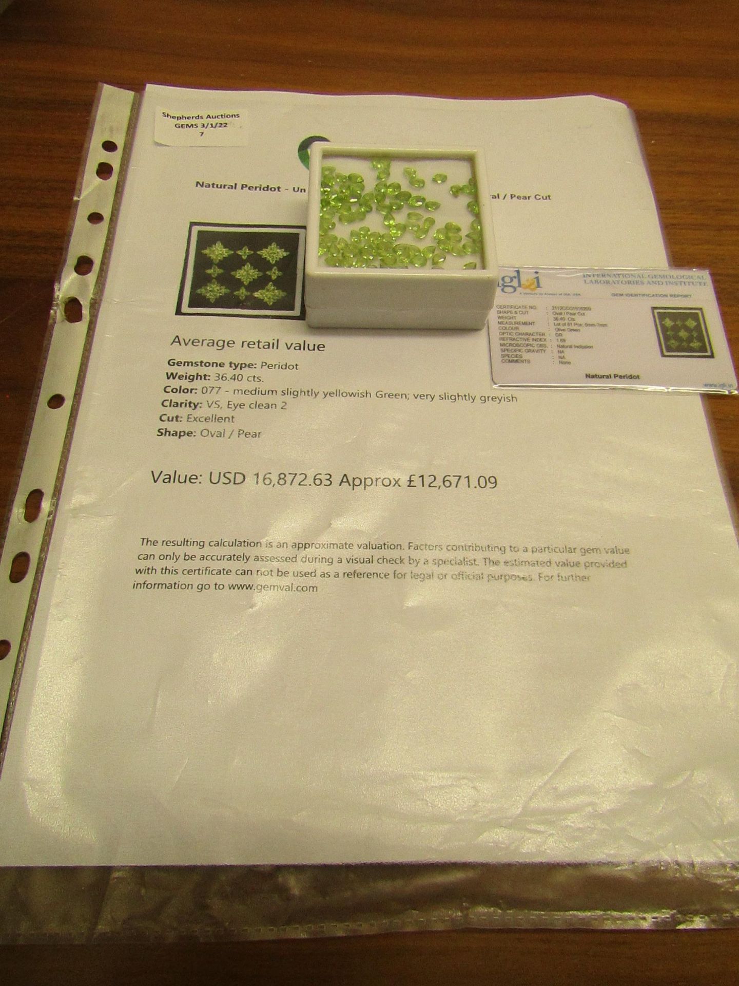 IGL&I Certified - Natural Peridot - Un treated, 36.40 Carats - 81 Pieces - Average retail value £