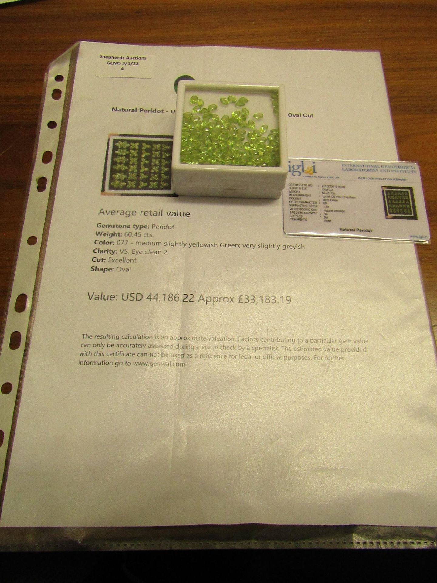 IGL&I Certified - Natural Peridot - 60.45 Carats - 120 Pieces - Average retail value £33,183.19.