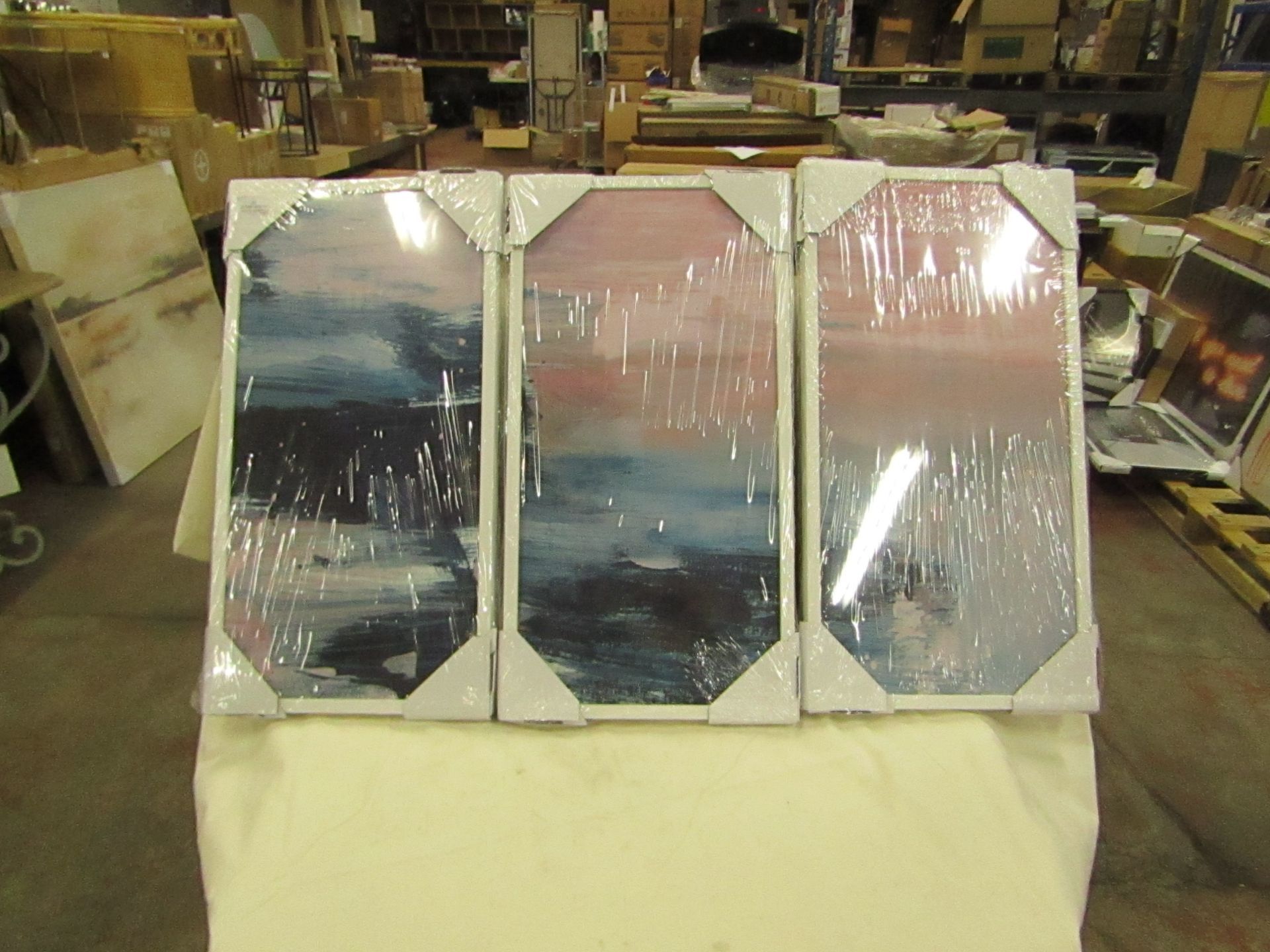 1 x Made.com Dan Hobday 'Textured Brush Strokes' Set of 3 Framed Prints 30 x 60cm RRP £189 SKU MAD-