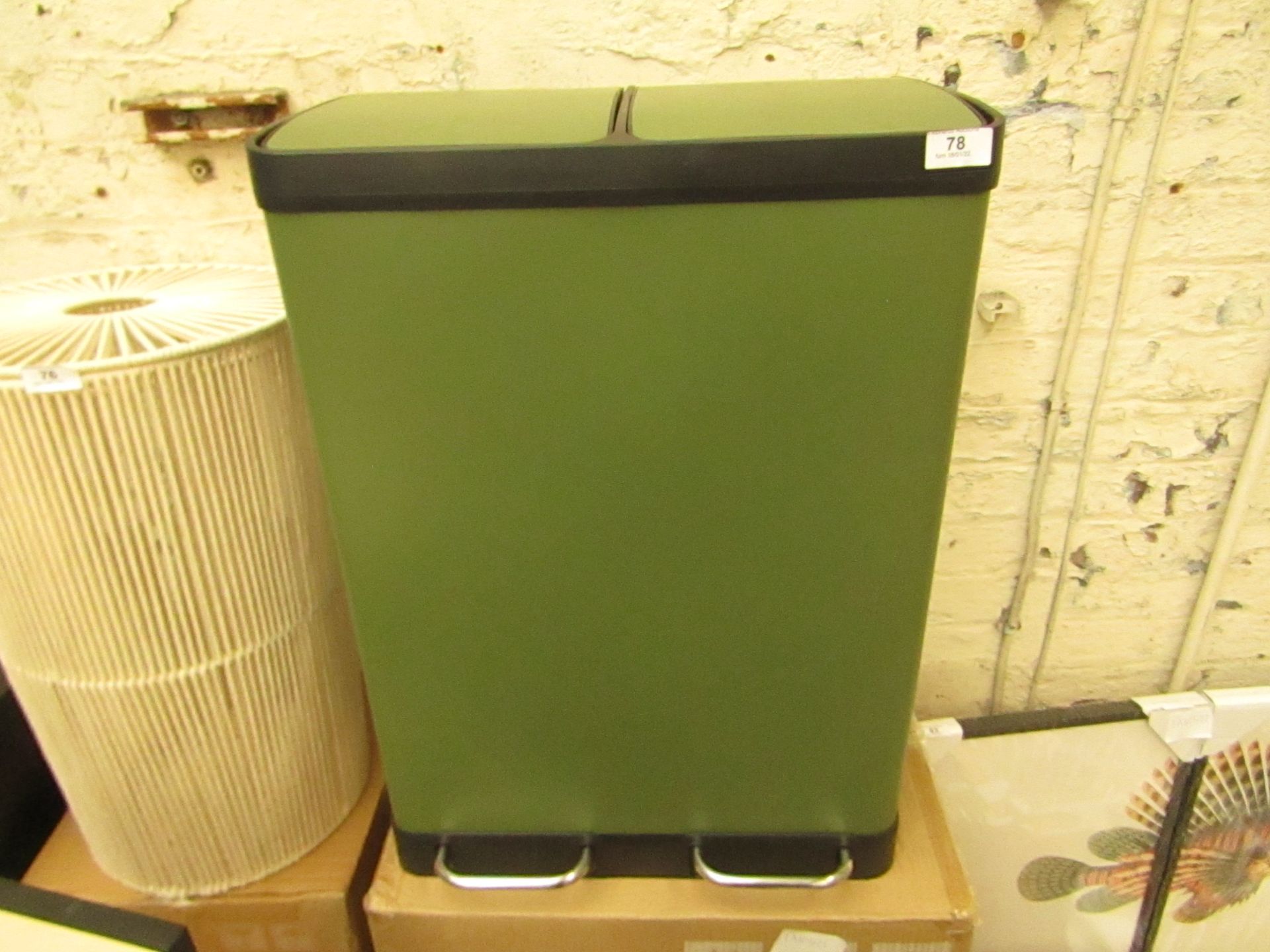 1 x Made.com Colter 60L Soft Close Double Recycling Pedal Bin x2 30L Forest Green RRP £69 SKU MAD-