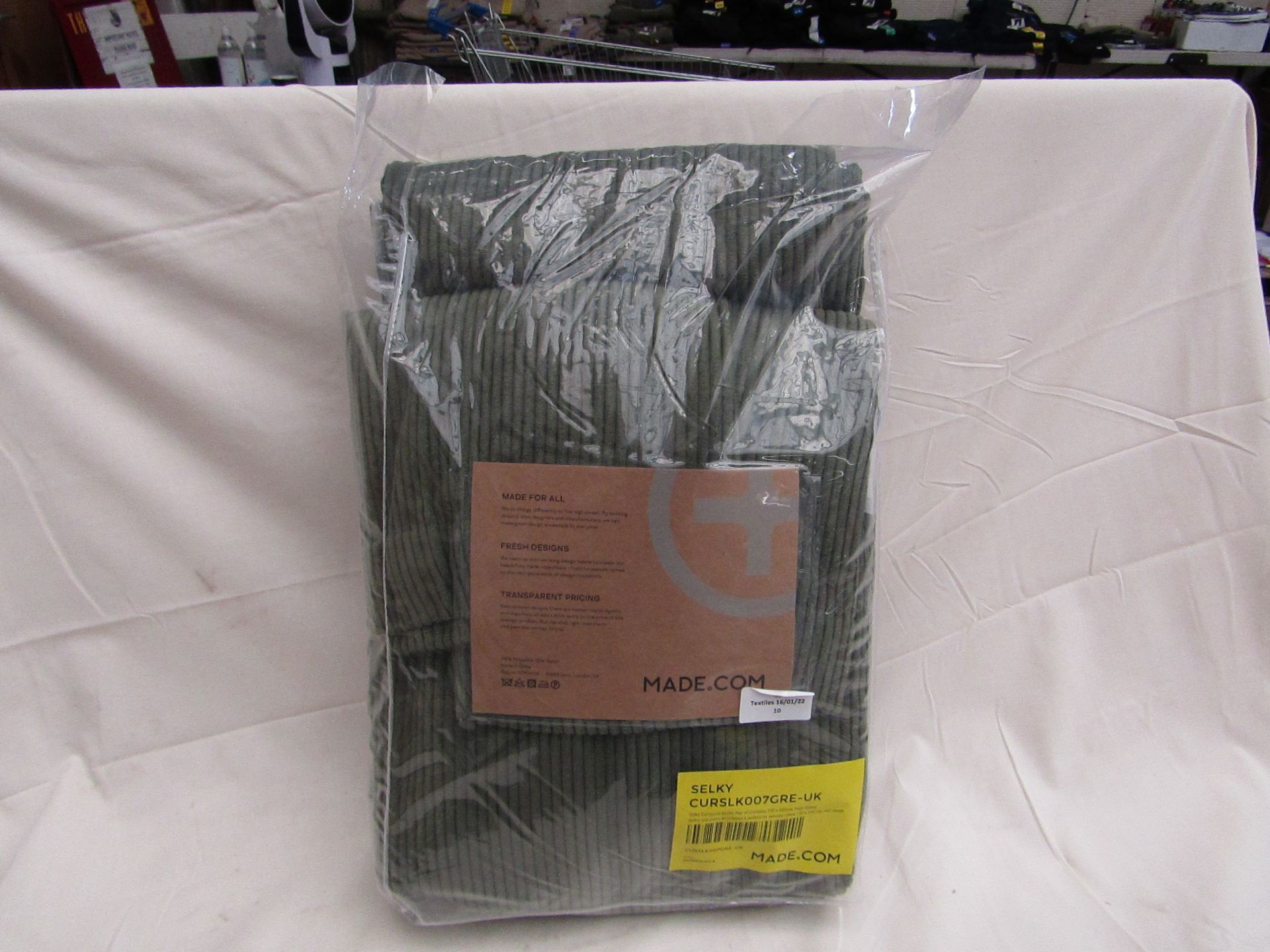 | 1X | MADE.COM SELKY CORDUROY CURTAINS, SAGE GREEN, 140C260CM | UNCHECKED & PACKAGED |