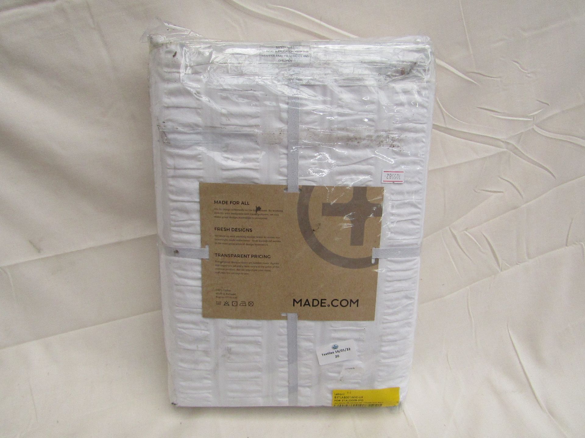 | 1X | MADE.COM LABONI SEERSUCKER 100% COTTON DUVET COVER + 2 PILLOWCASES, DOUBLE, WHITE | UNCHECKED