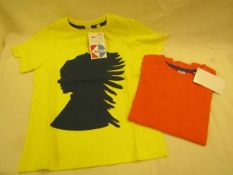 2 X PKS of 2 Childrens T/Shirts 1 Yellow With Motif, 1 Orange Plain Aged 6-7 yrsAll new & Packaged