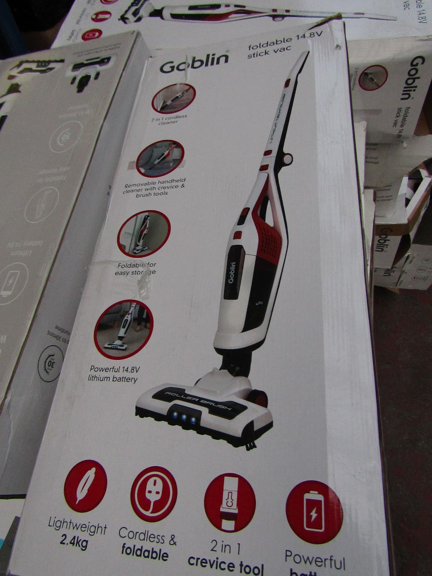 | 5X |GOBLIN FOLDABLE 14.8V STICK VAC | NO ONLINE RESALE | UNCHECKED & BOXED | RRP ? 60 |