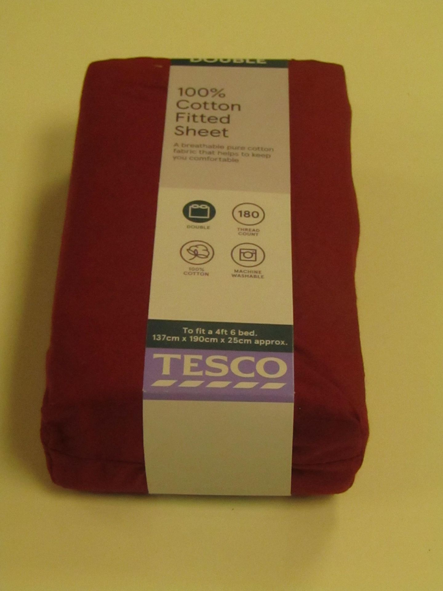 Tesco Double 100% Cotton Fitted Sheet Berry Colour To Fit 4FT 6" Bed New & Packaged