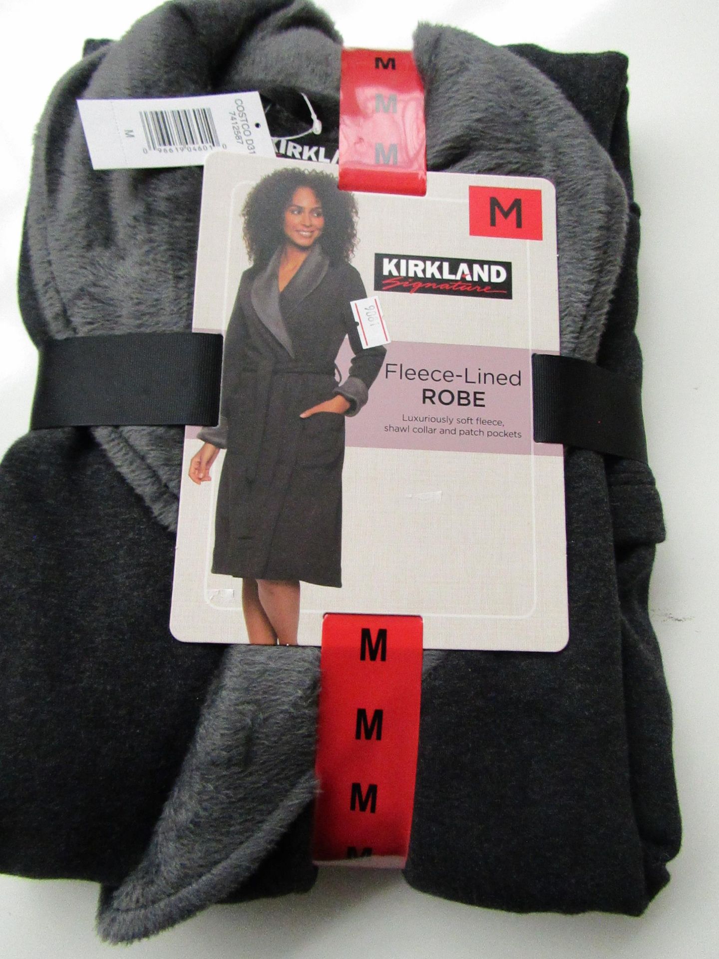 Kirkland Signature Fleece Lined Robe Dark Grey Size M New & Packaged