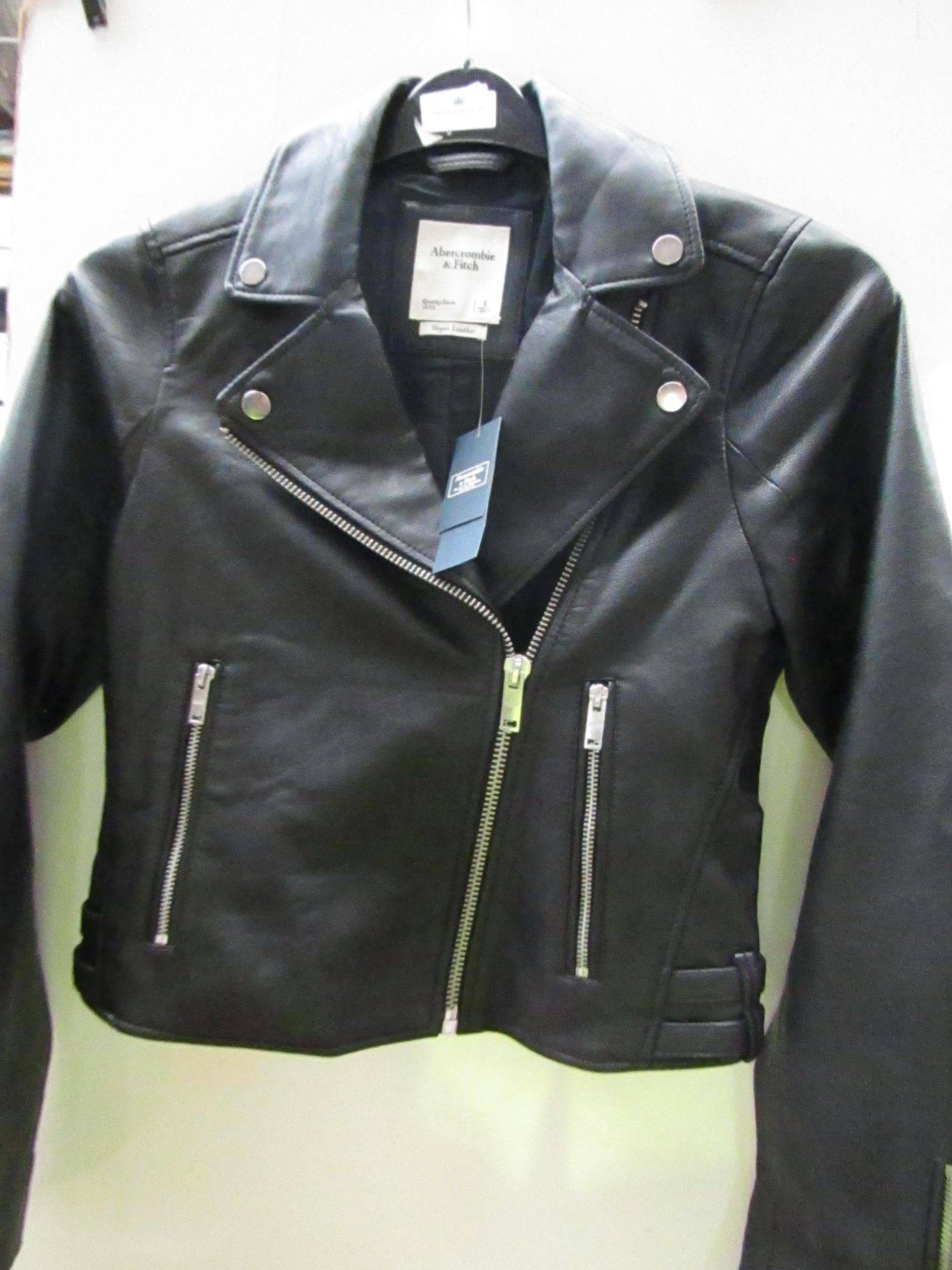 No VAT !!..Abercrombie & Fitch Vegan Leather Jacket Ladies Size S Black New With Tags RRP £100
