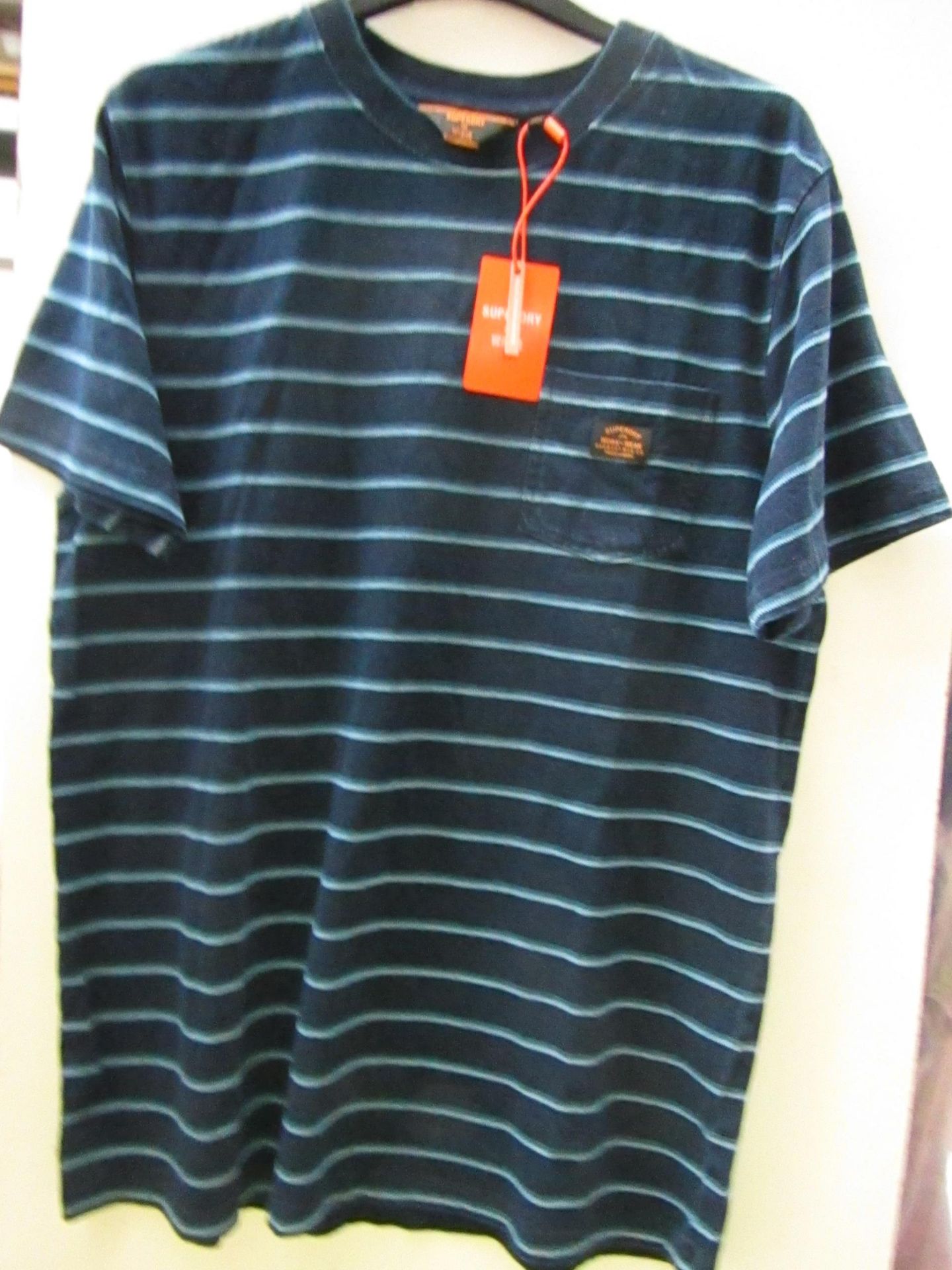 Superdry Stripped Workwear T/Shirt Multi-Indigo Stripe Size M New With Tags