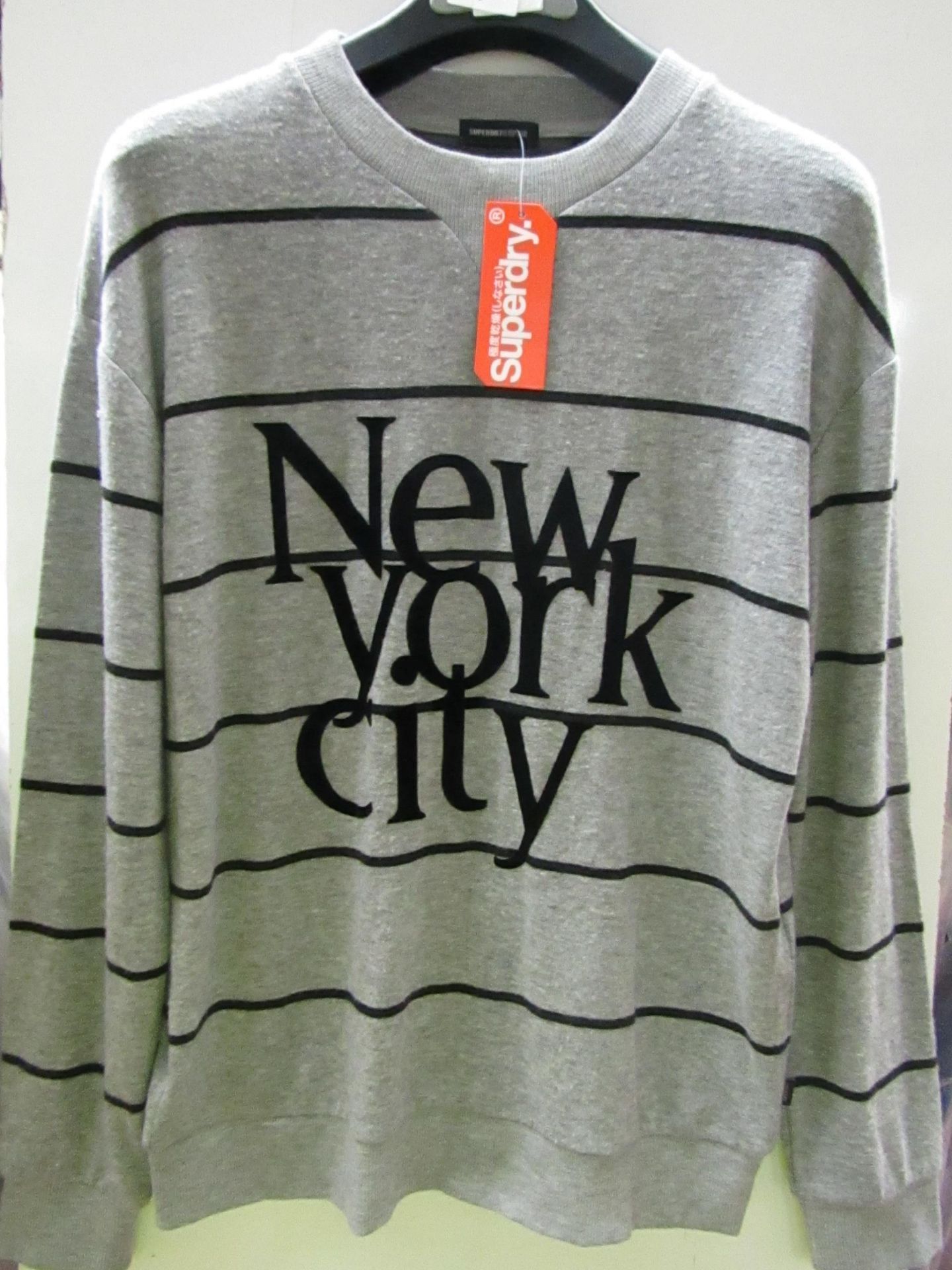 Superdry Jumper Grey/Black Stripe Size S New With Tags