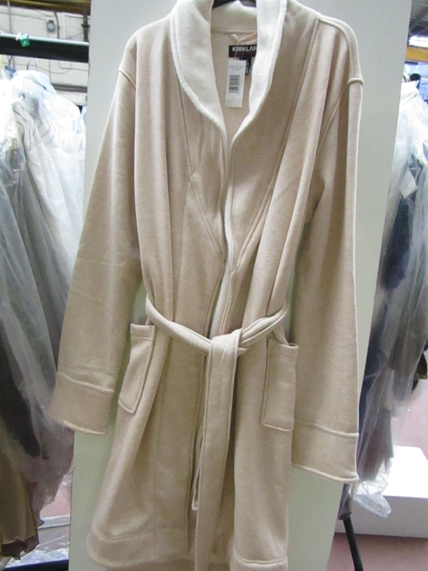 Kirkland Signature Ladies Fleecy Lined Robe Beige Size L New With Tags