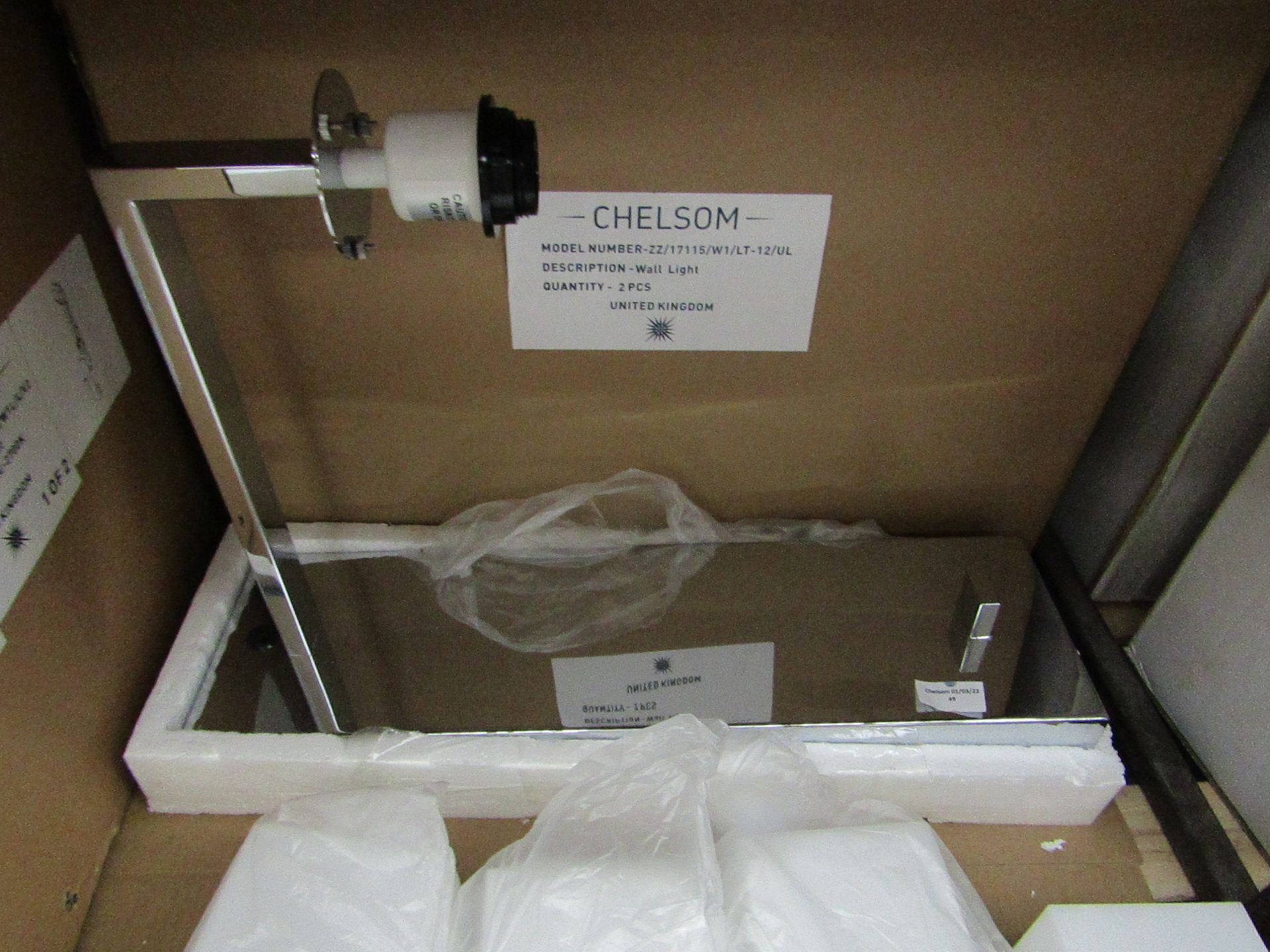 Chelsom wall hung light with no shade, new.