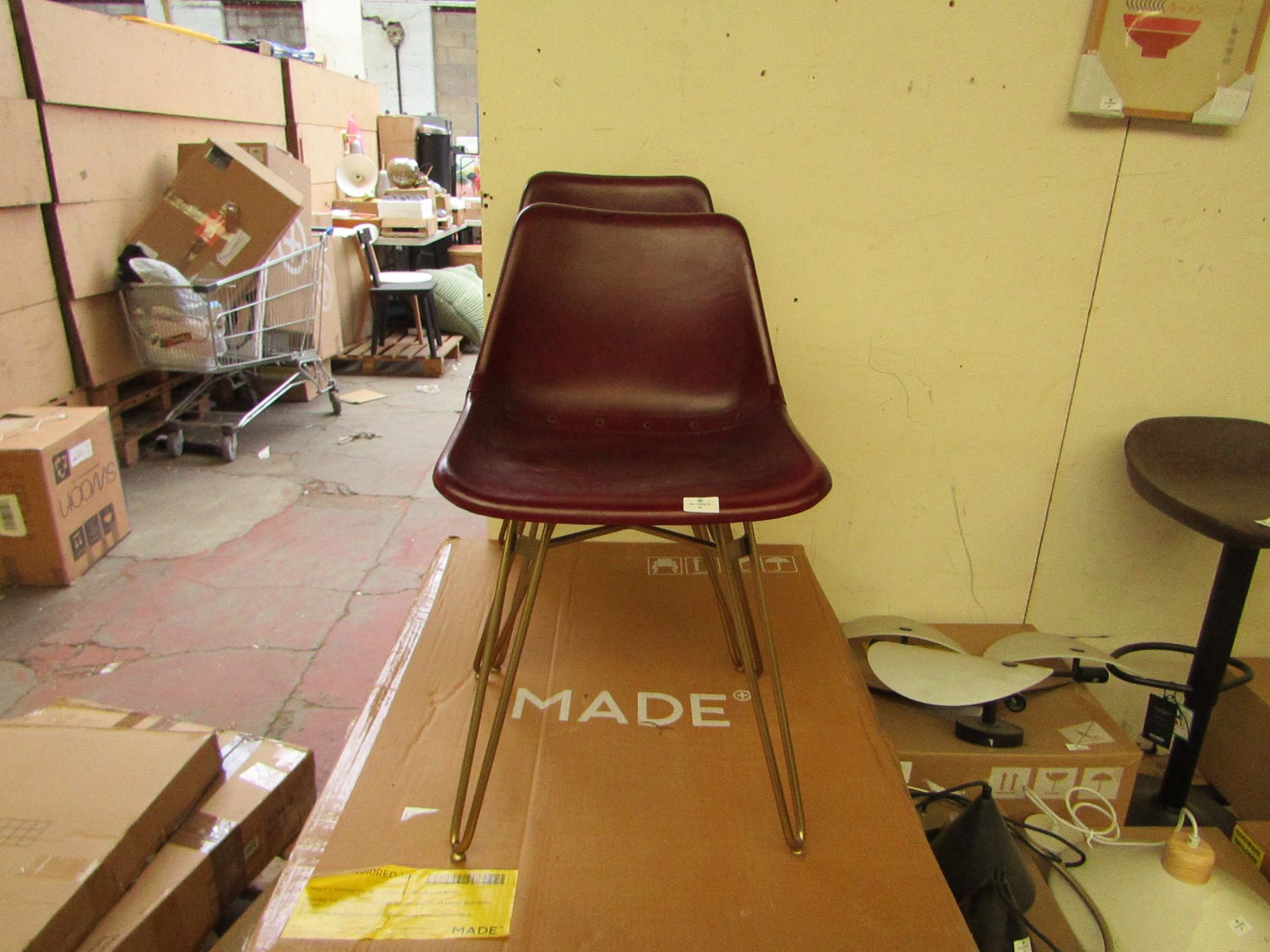 | 1X | MADE.COM SET OF 2 KENDAL DINING CHAIRS | OXBLOOD & BRASS | GOOD CONDITION, MAYBE A FEW