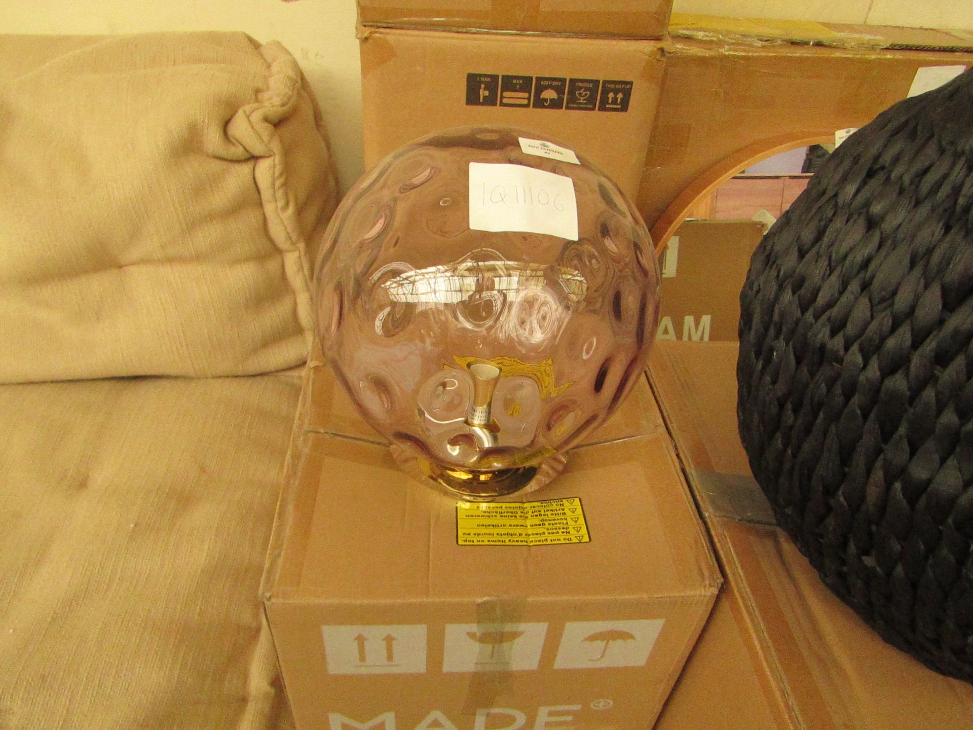 1 x Made.com IIaria Bathroom Flush Ceiling Light Blush Grey Glass & Brass RRP £75 SKU MAD-