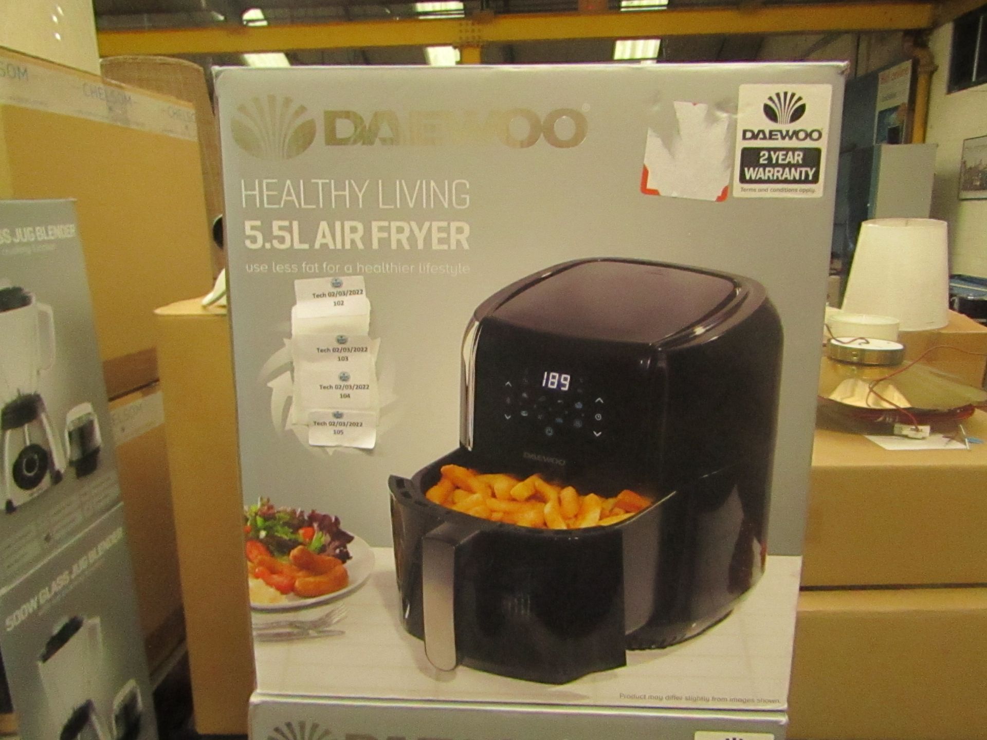 1X Daewoo Healthy Living 5,5L Air Fryer, Item Powers On But We Have Not Tested Any Further, RRP £