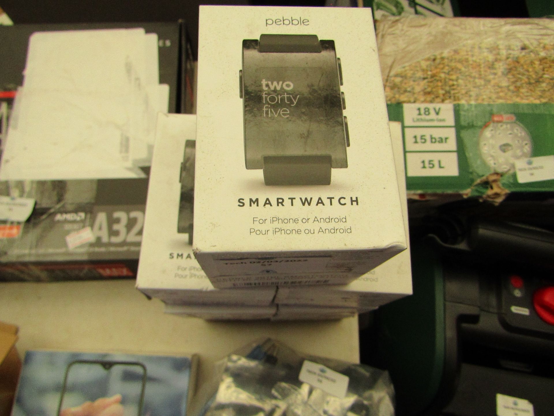 6x Pebble Smart Watch Black Silicon Strap, Unchecked & boxed, RRP £149.99 each