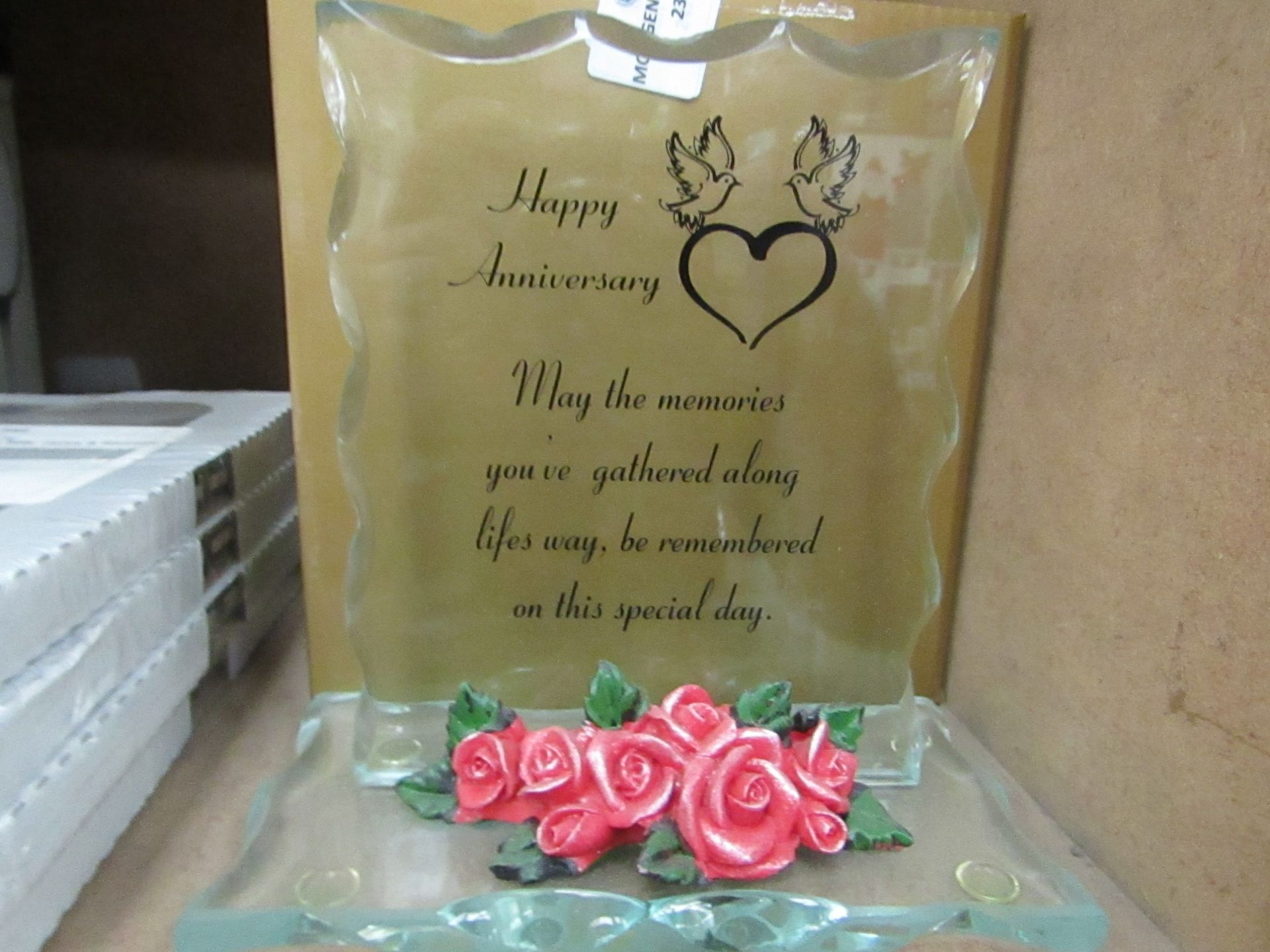 3x Mayflower Collectables - "Happy Anniversary" Glass Plaque Ornament - New & Boxed.