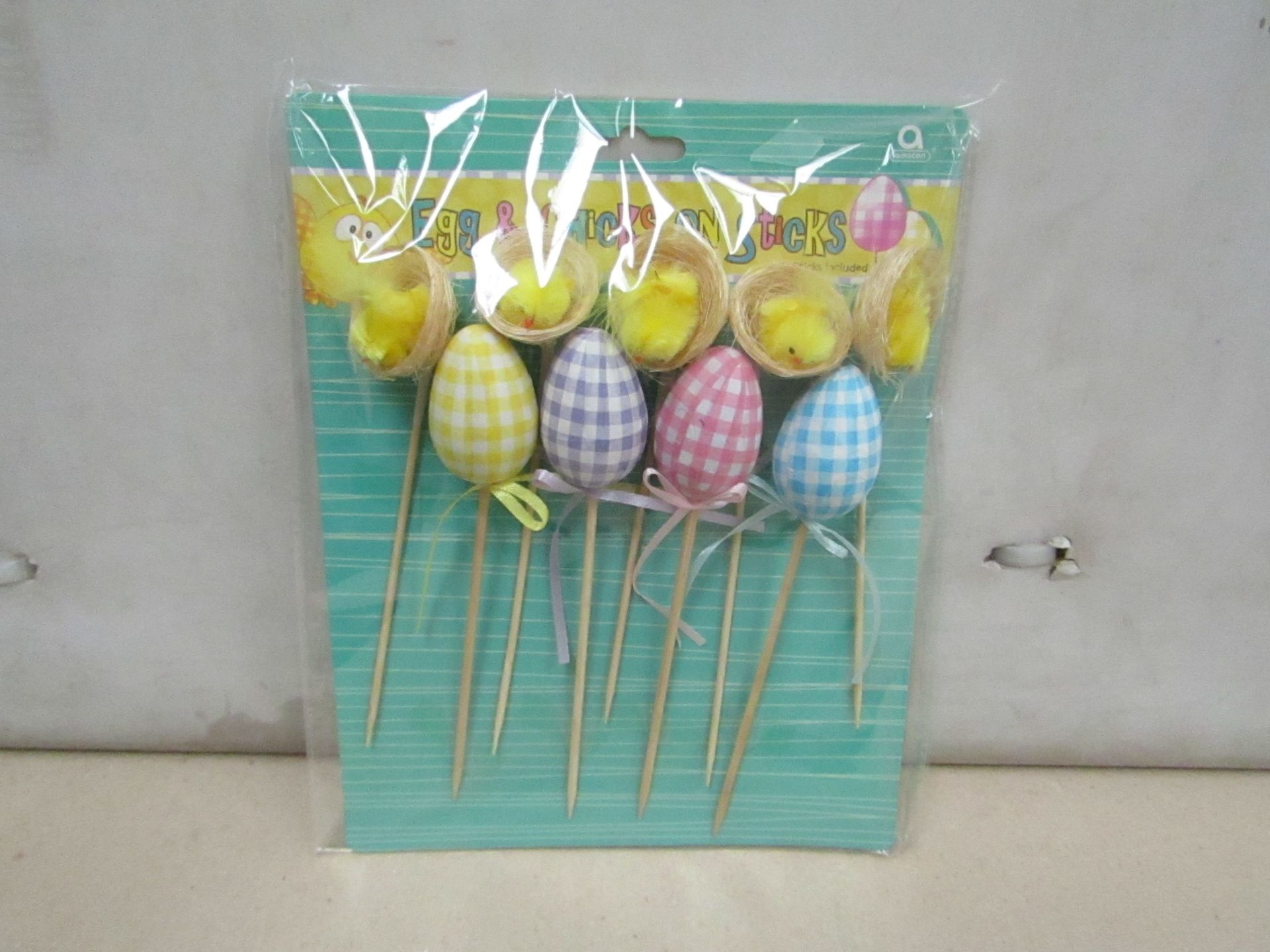 12x Easter Egg & Chick On Stick Sets - New & Packaged.