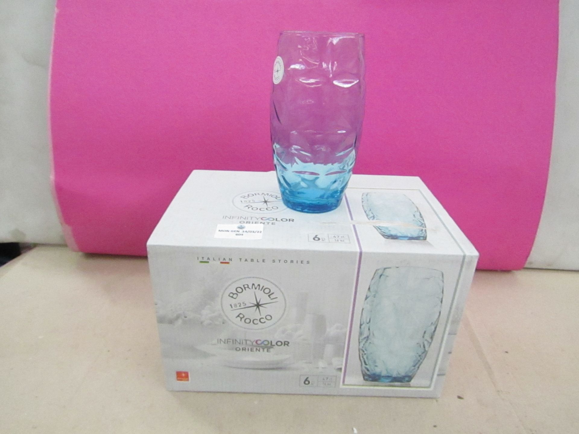 Bormioli Rocco - InfinityColour Oriente Set of 6 Drinking Glasses Tinted - Cool Blue 47 Cl - New.
