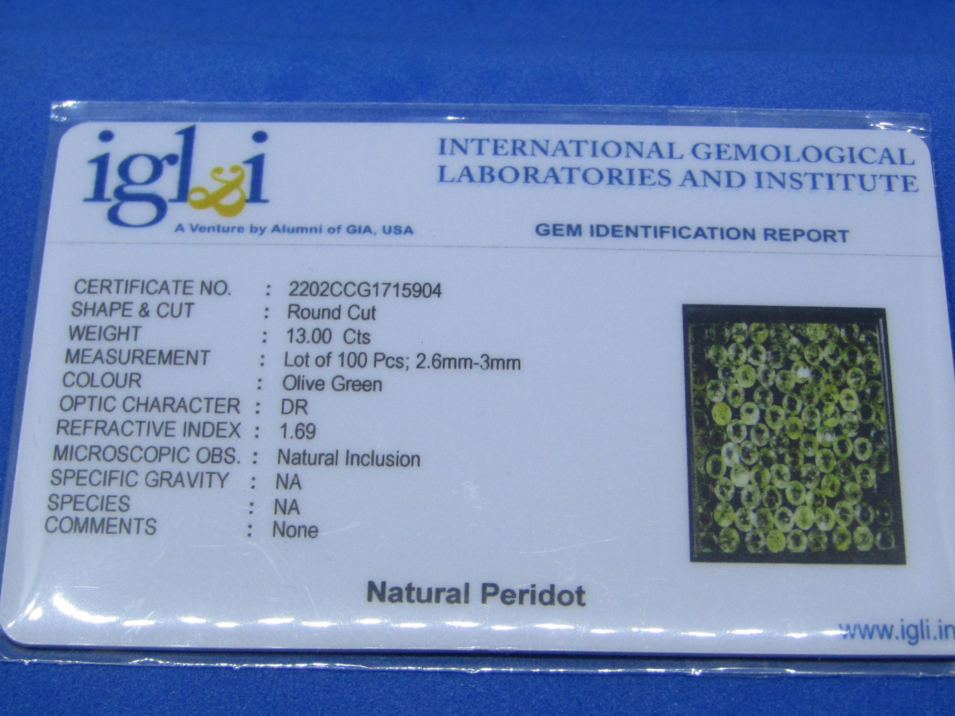 **No Buyers Commission on this lot ** IGL&I Certified Natural Peridot - 100 Pieces - 13.00 - Image 2 of 3