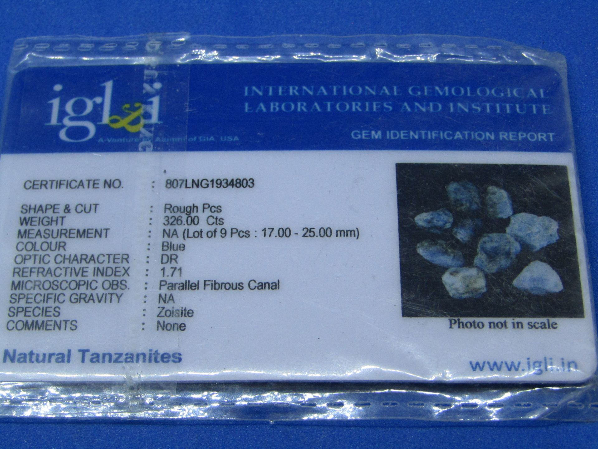 ** NO BUYERS COMMISSION ON THIS LOT ** IGL&I Certified Natural (UNTREATED - RAW)  Tanzanite - 326 - Image 2 of 2