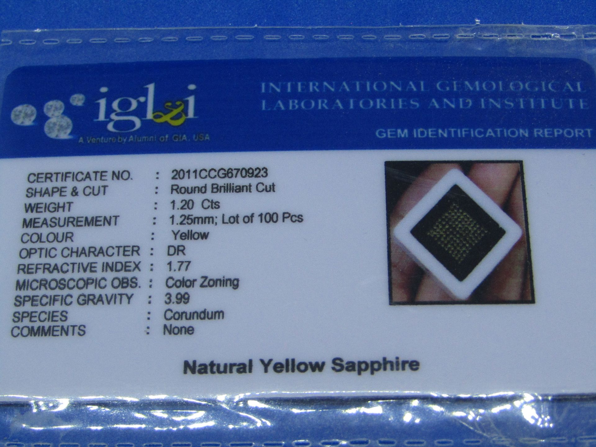 **No Buyers Commission on this lot** IGL&I Certified Natural Yellow Sapphire  - 100 Pieces - 1.20 - Image 2 of 3