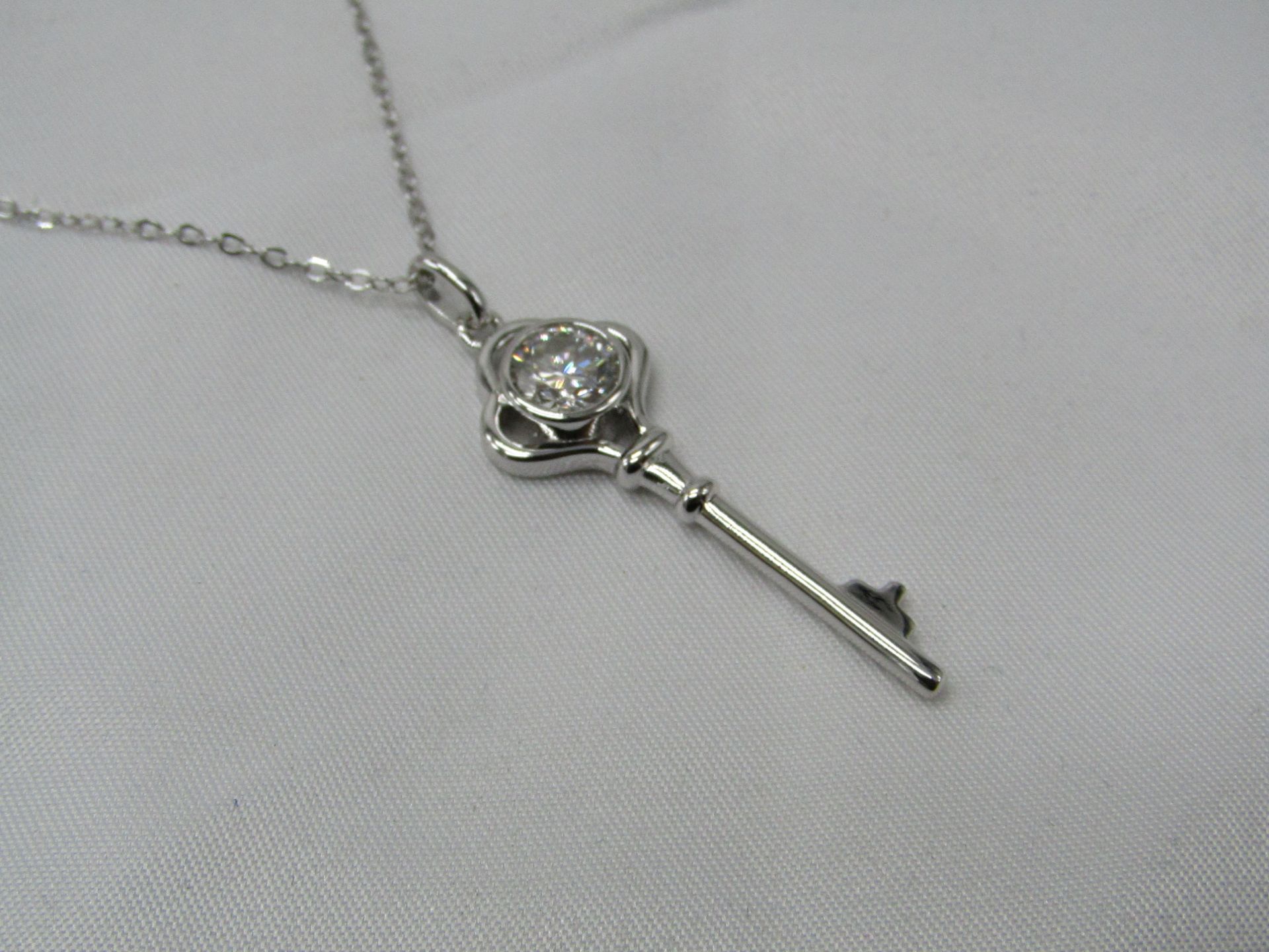 1 Carat Round Brilliant Cut Moissanite stone in a 925 Silver setting and Necklace, new and comes