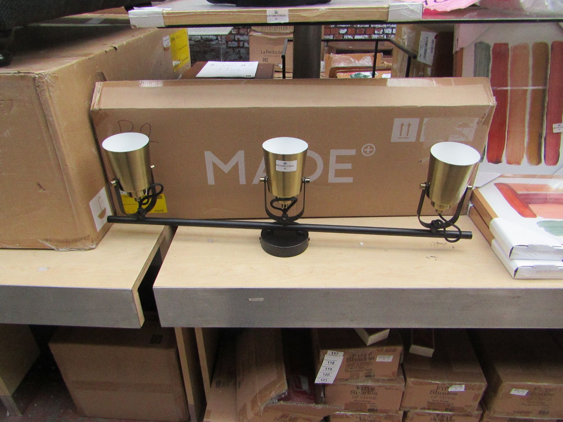 | 1X | MADE.COM SEPPO CEILING BAR LAMP, BLACK AND ANTIQUE BRASS | UNCHECKED & BOXED | RRP £90 |