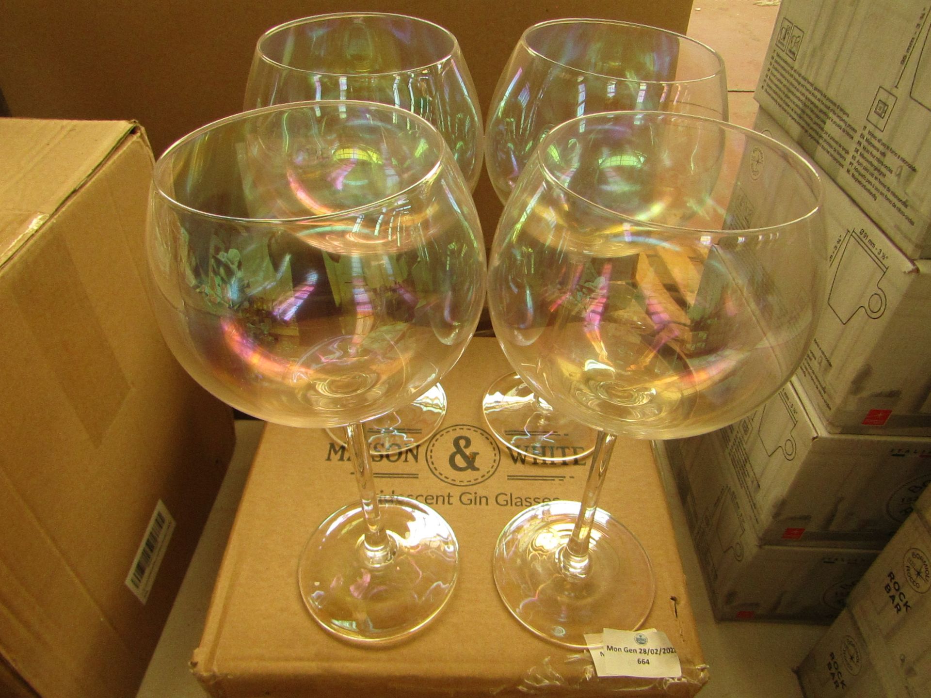 Maison & White - Set of Irdescent Gin Glasses - Good Condition & Boxed.
