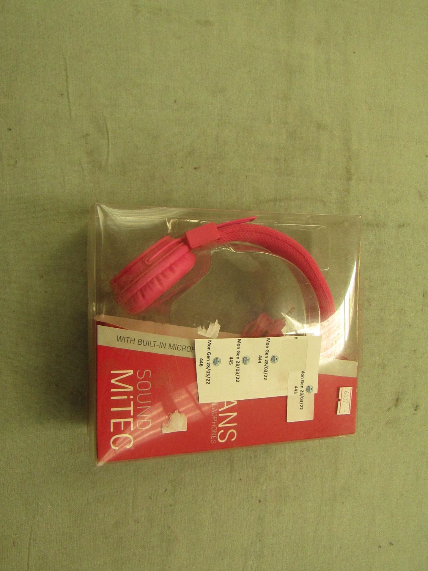 ICANS - Sound MiTEC Wired Headphones With Built-In Microphone - Pink - Unused & Packaged.