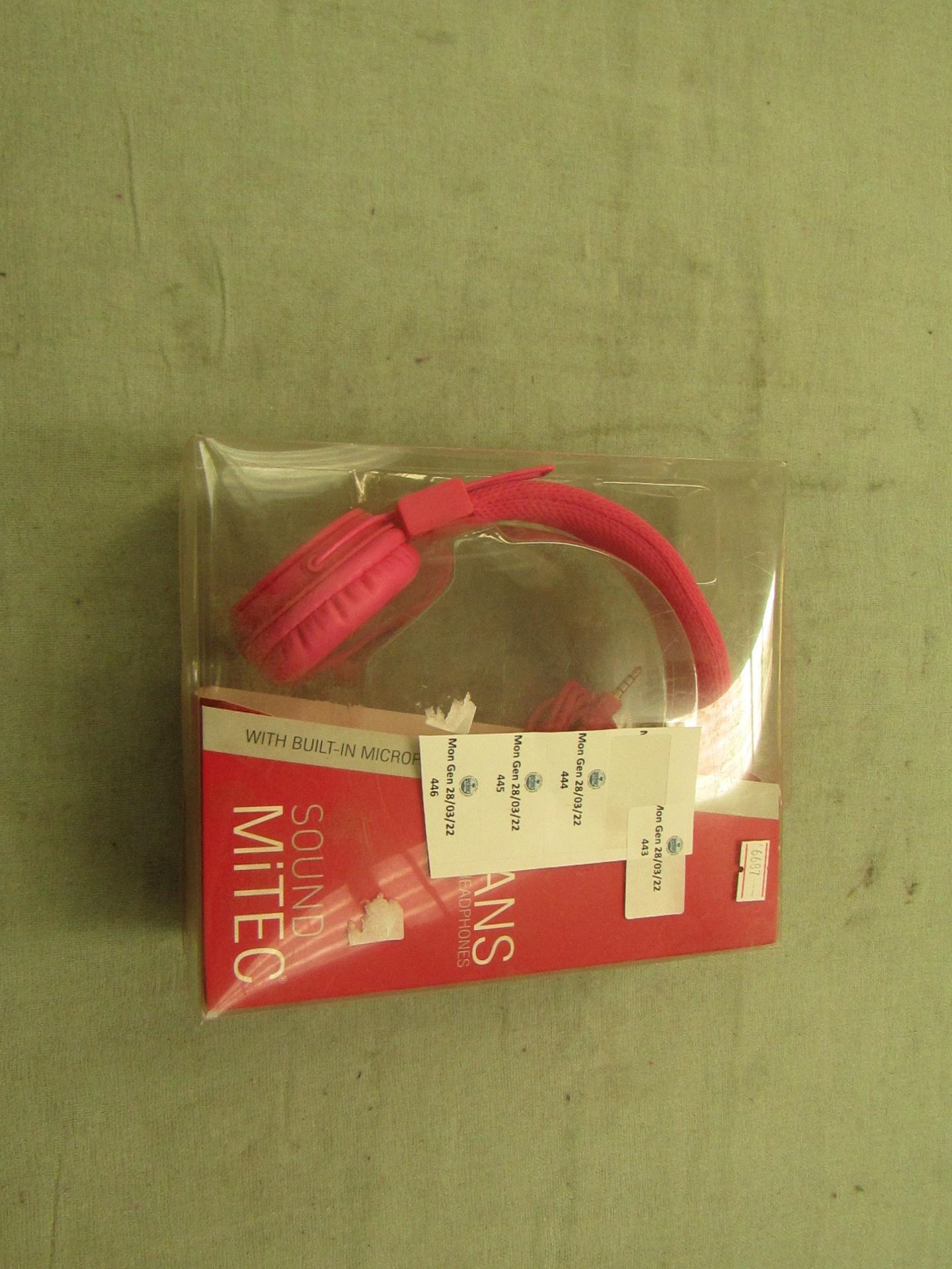 ICANS - Sound MiTEC Wired Headphones With Built-In Microphone - Pink - Unused & Packaged.