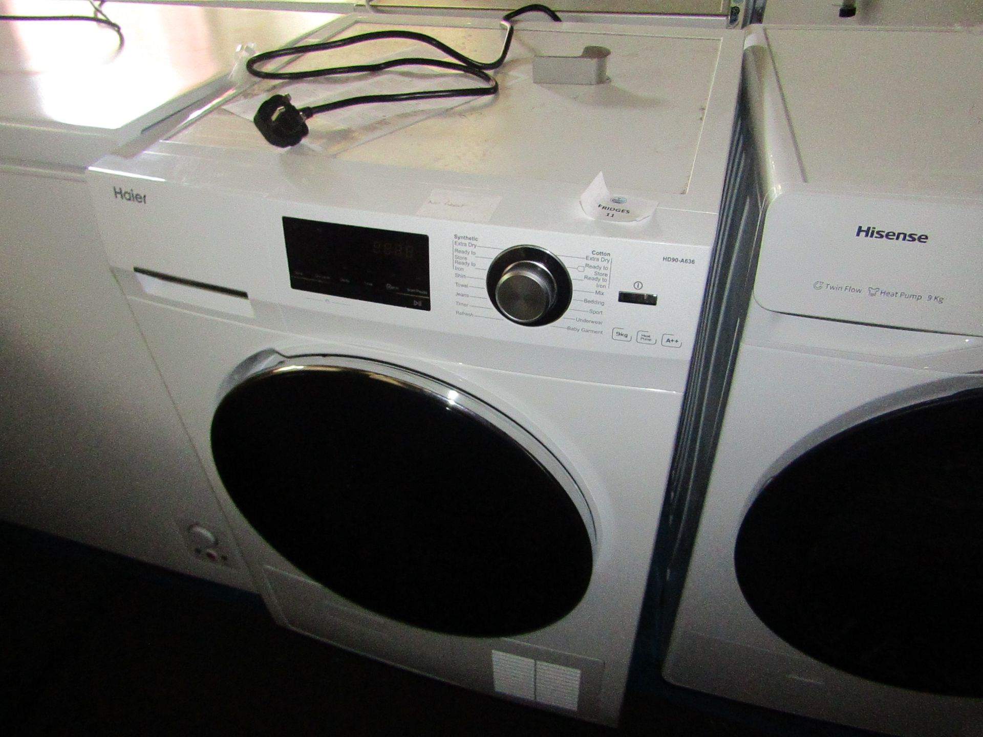 Haier HD90-A636 condenser dryer, powers on and spins but no heat.