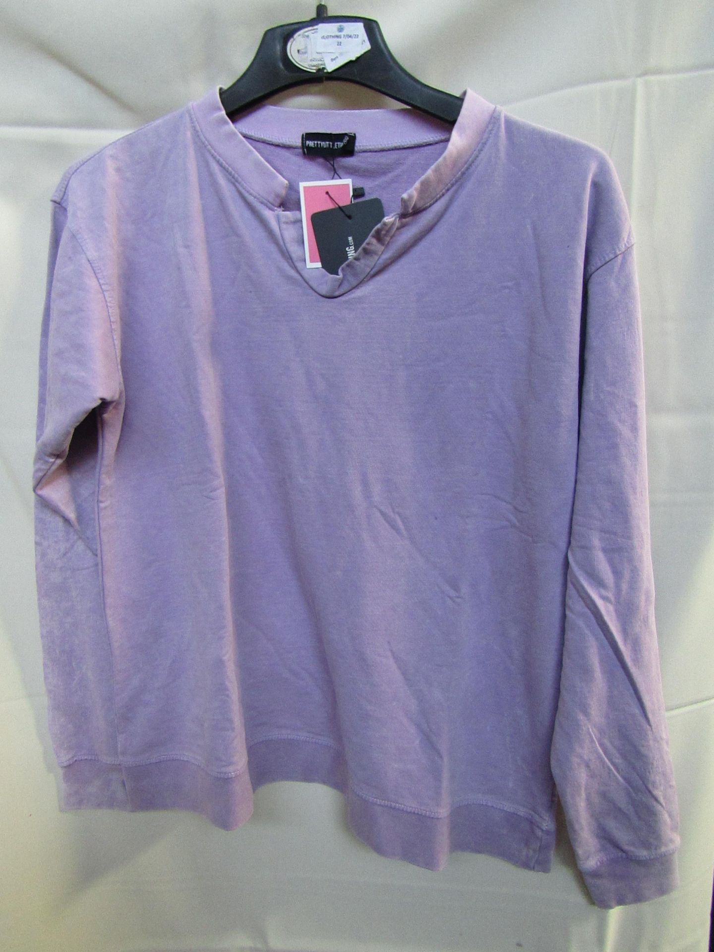 Pretty Little things v neck Acid washed sweat shirt, size 12, sample
