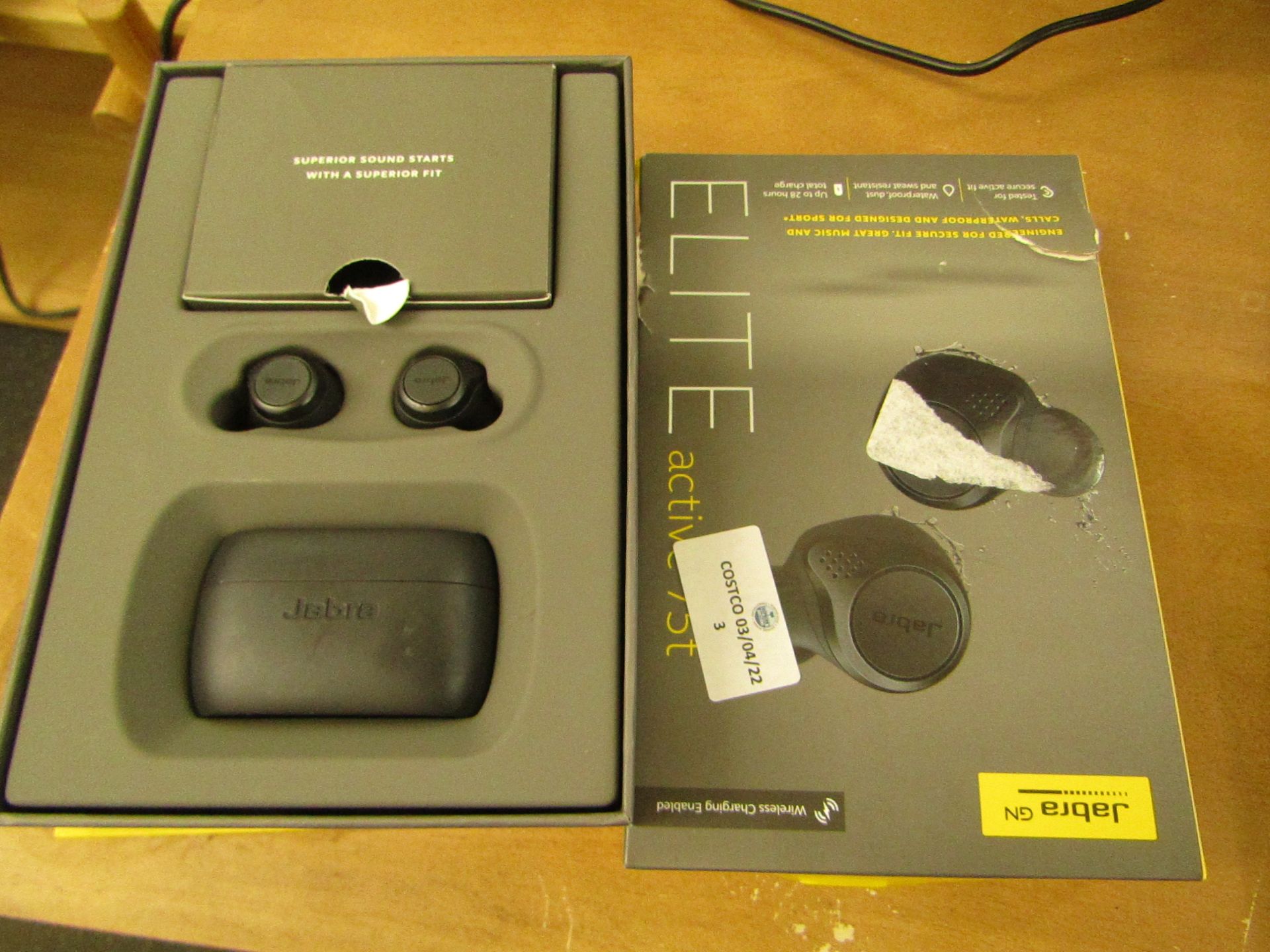 Jabra Elite Active 75t water proof earphones, with charging case, tested working for sound with