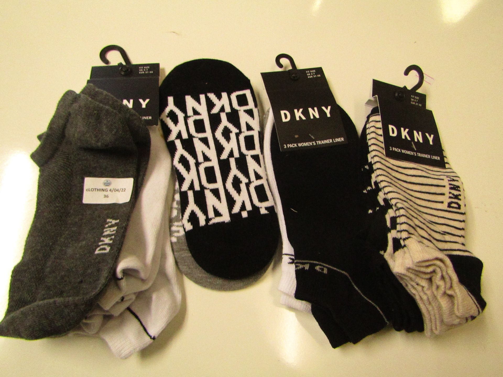 9 X Pairs of DKNY Ladies Trainer Socks & 2 X Pairs of Ladies Shoe Liners All Size 4-7 Only Packaging