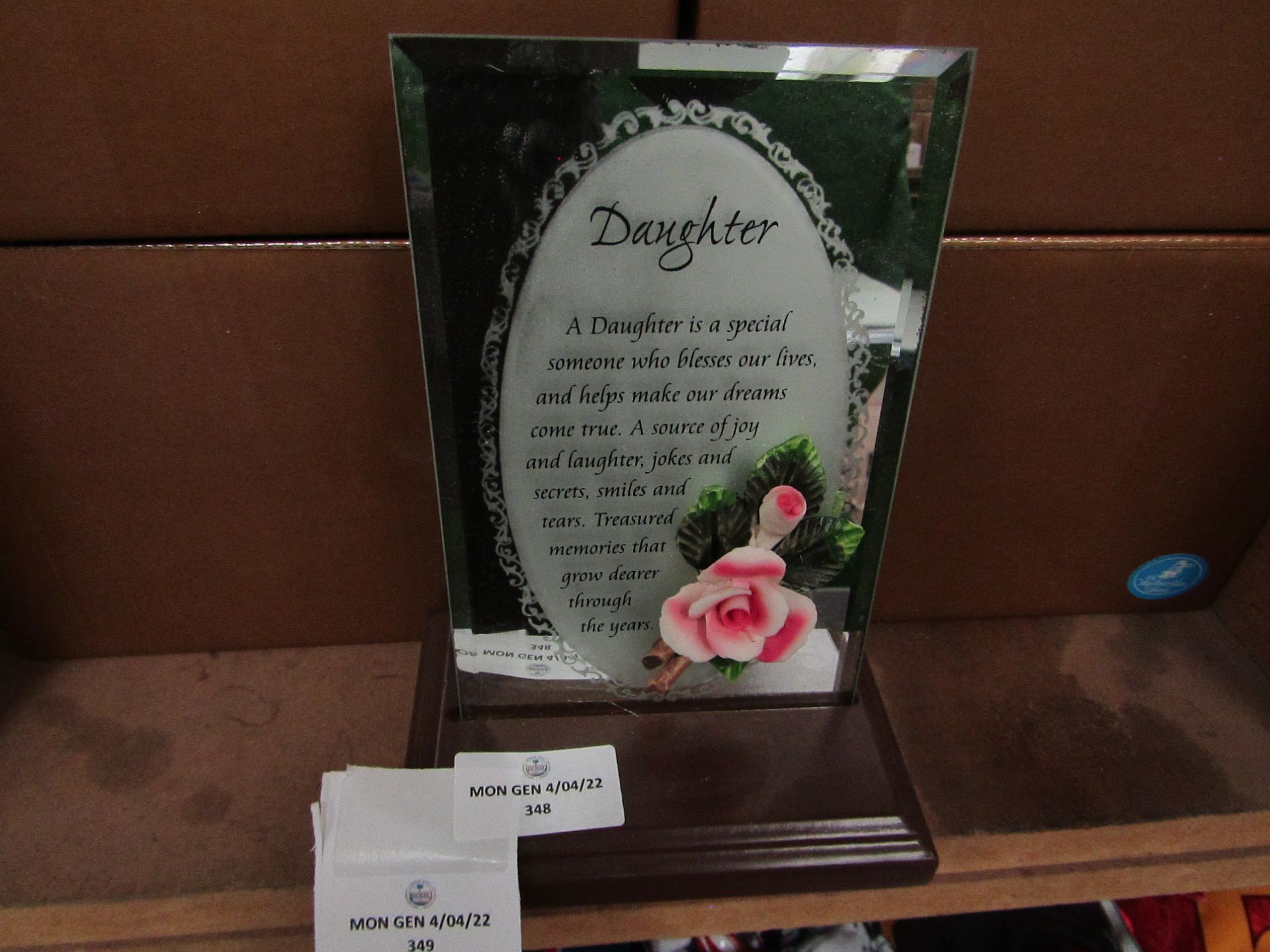 6x Mayflower Collectables - "Daughter" Glass Plaque Ornament - New & Boxed.