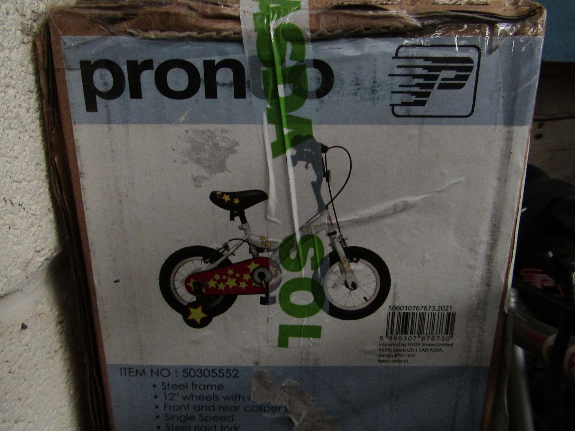 | 1X | PRONTO 12 INCH CHILDREN BICYCLE WITH STABILISIERS | UNCHECKED & BOXED | NO ONLINE RESALE |