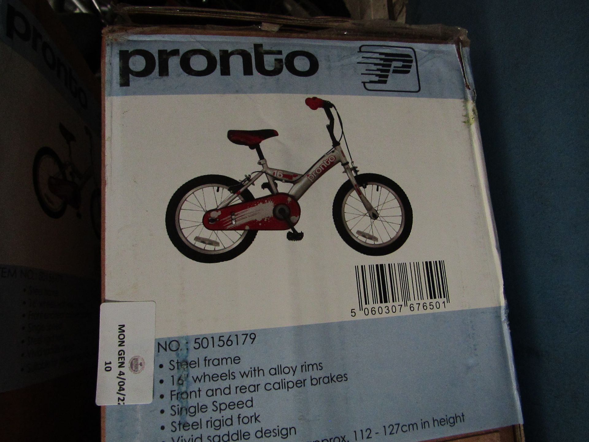 | 1X | PRONTO 16 INCH CHILDREN BICYCLE | USED CONDITION UNCHECKED & BOXED | NO ONLINE RESALE | SKU -