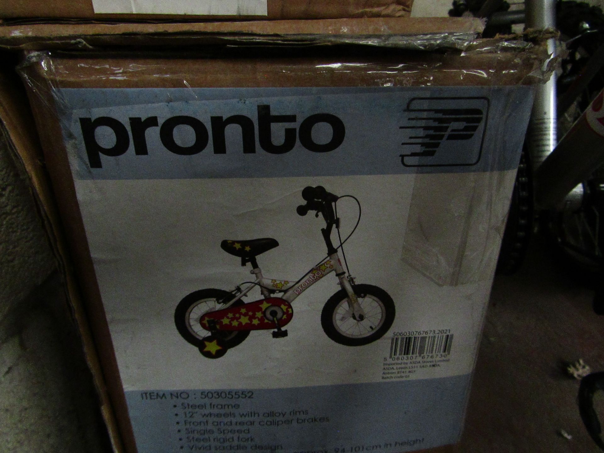 | 1X | PRONTO 12 INCH CHILDREN BICYCLE WITH STABILISIERS | UNCHECKED & BOXED | NO ONLINE RESALE |