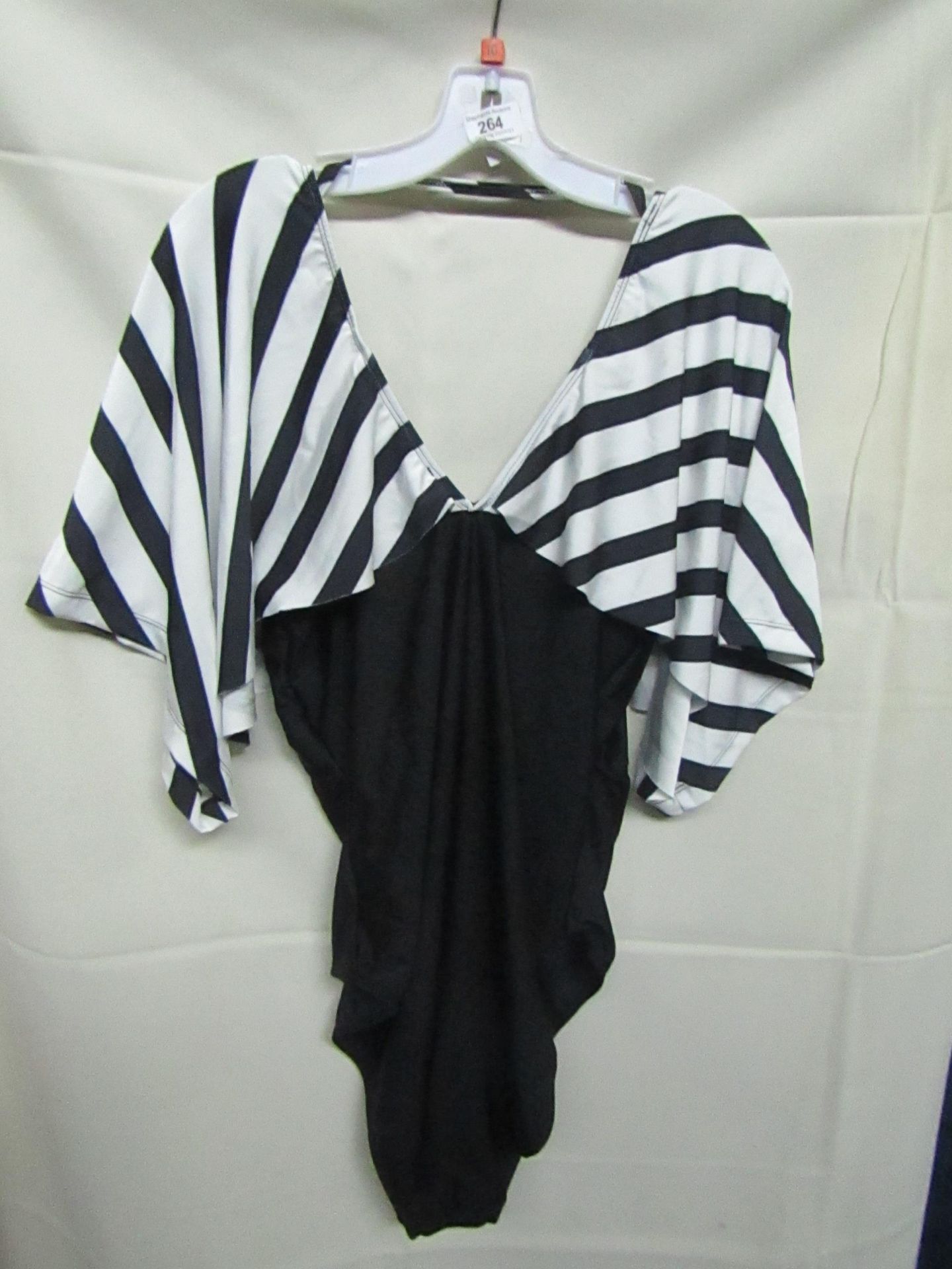 Boo Hoo Plus Size ladies cold shoulder stripe print swimming costume, size 18, sample