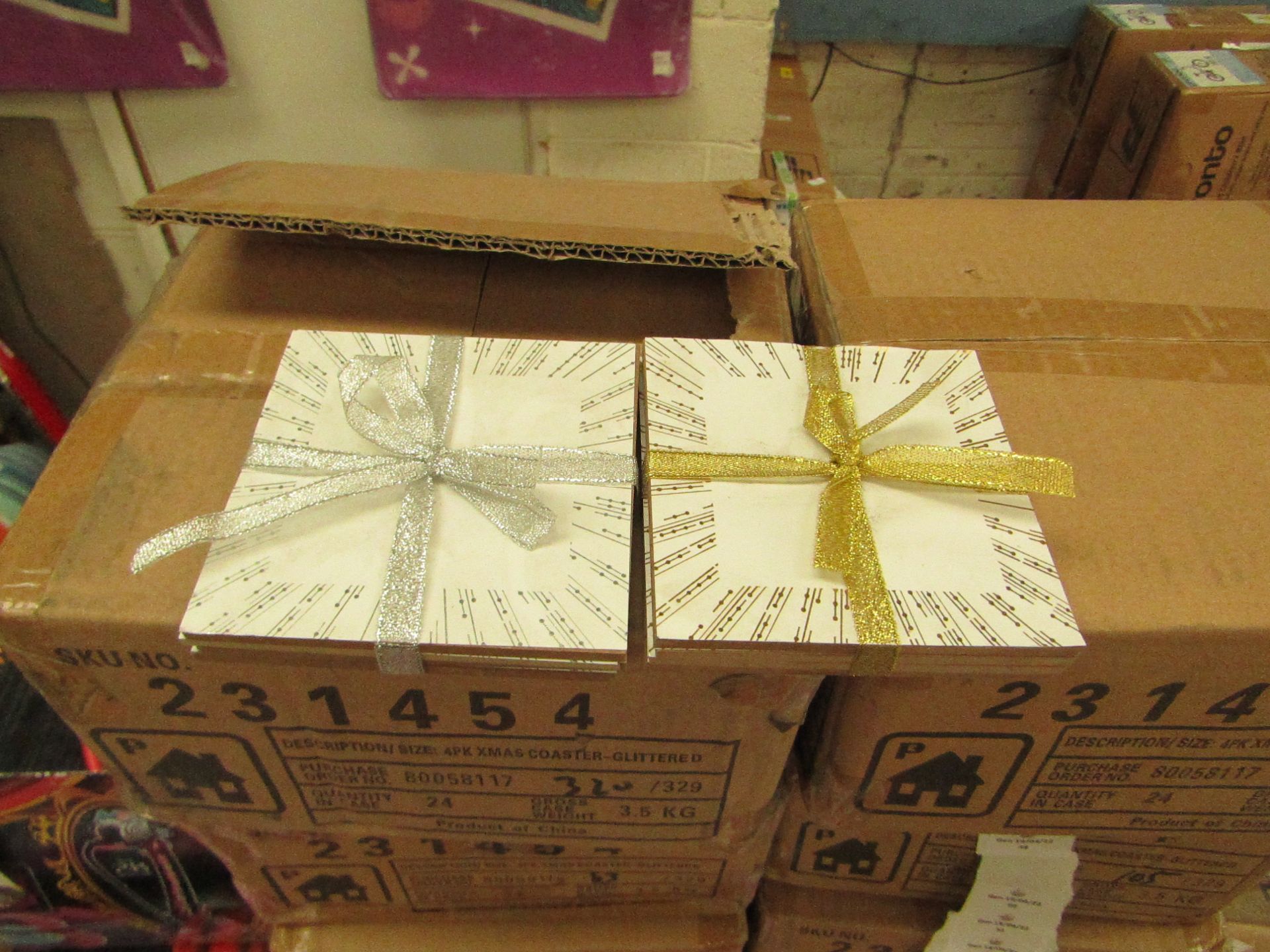 2x Boxes Containing : Glitter Coasters - Assortment Of 12+12 Gold & Silver - ( 24 Units Per