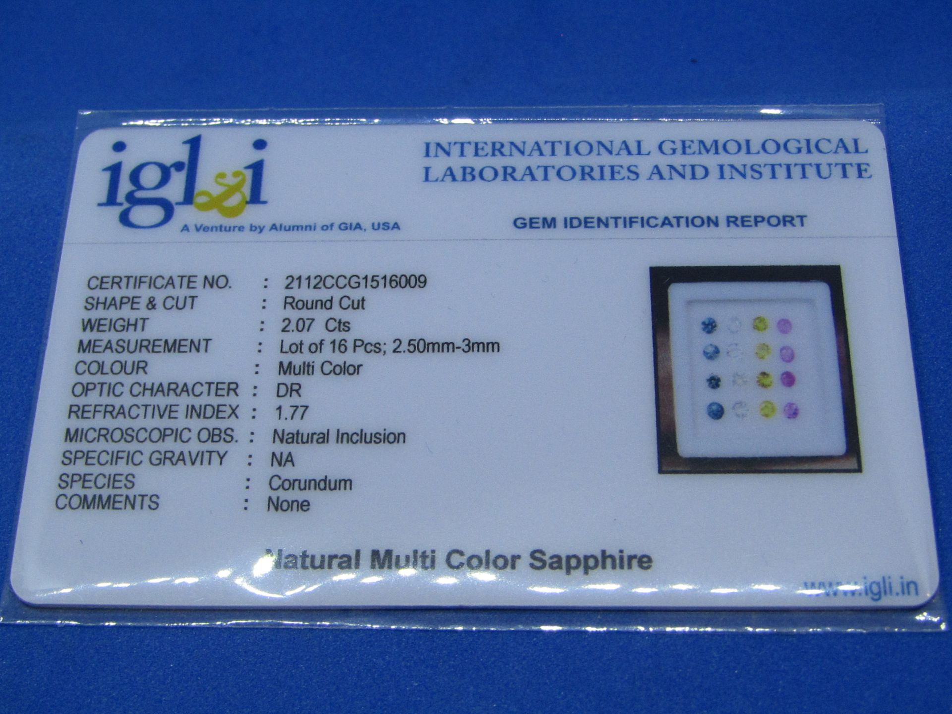 **No Buyers Commission on this lot ** IGL&I Certified˜Natural Sapphire - 16 Pieces - 2.07 carats - - Image 2 of 3