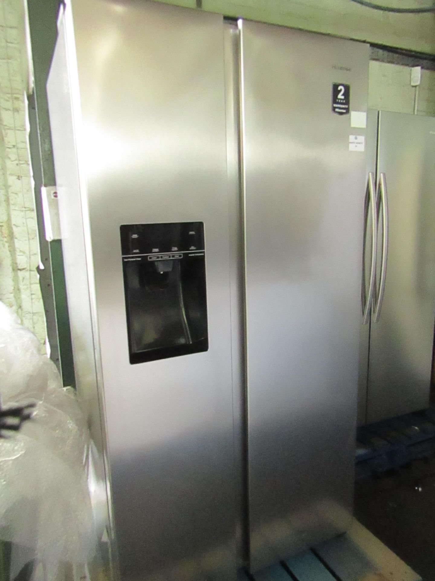Hisense - American Fridge Freezer - Stainless Steel - F Rated - Powers On & Cold Tested Working.