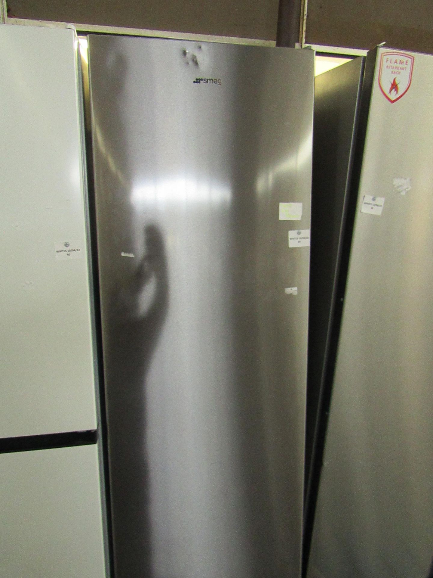 Smeg - Stainless Steel Tall Freestanding Fridge - Dents On Front, Not Getting Cold.