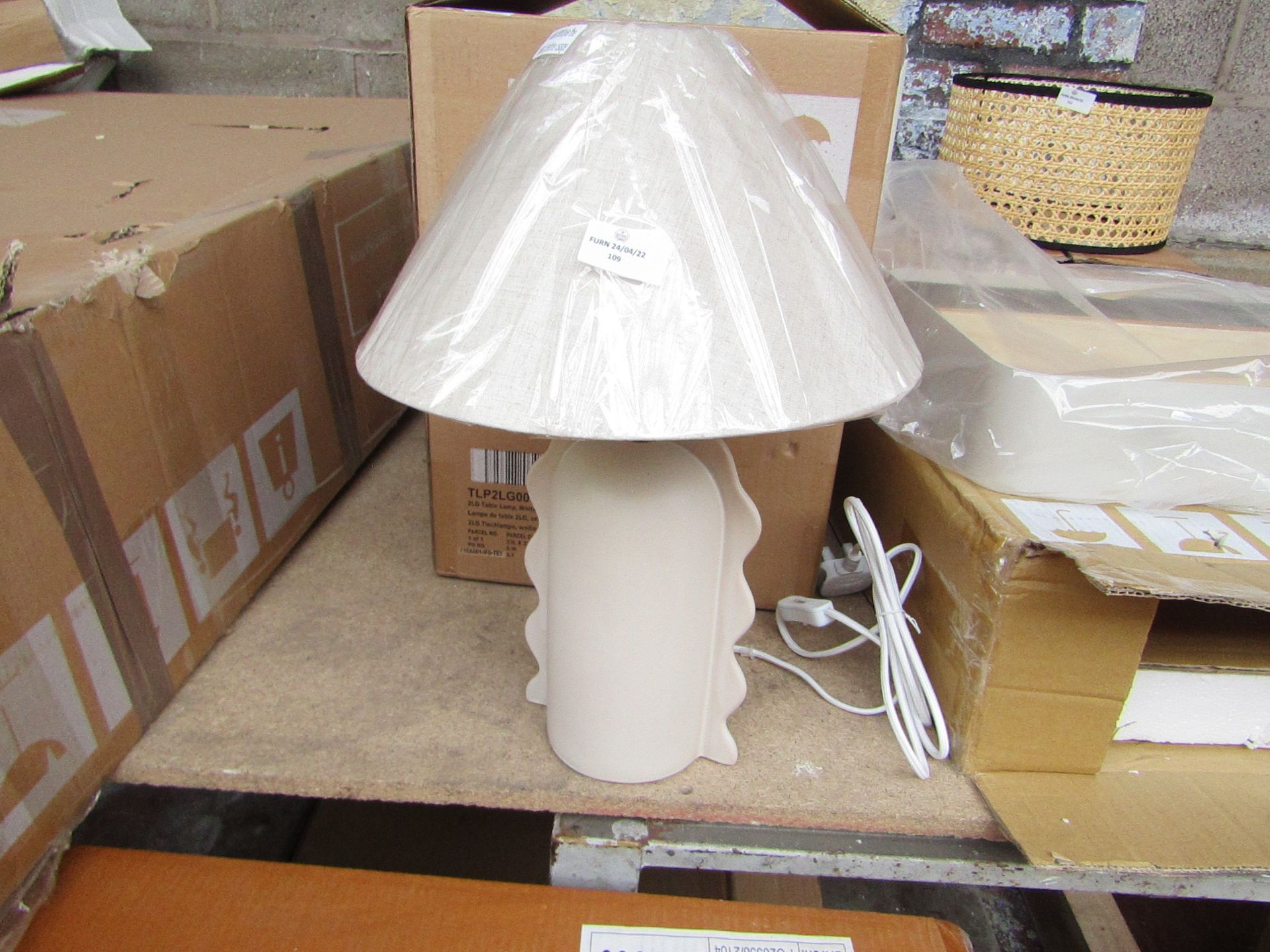 1 x Made.com 2LG Table Lamp Off-White Glaze Ceramic & Textured Fabric Shade RRP £90.00 SKU MAD-