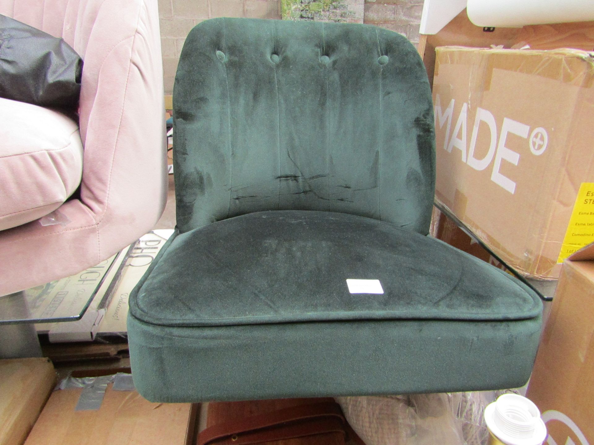 1 x Made.com Margot Office Chair Pine Green Velvet and Copper RRP £199.00 SKU MAD-CHAMAR113GRN-UK