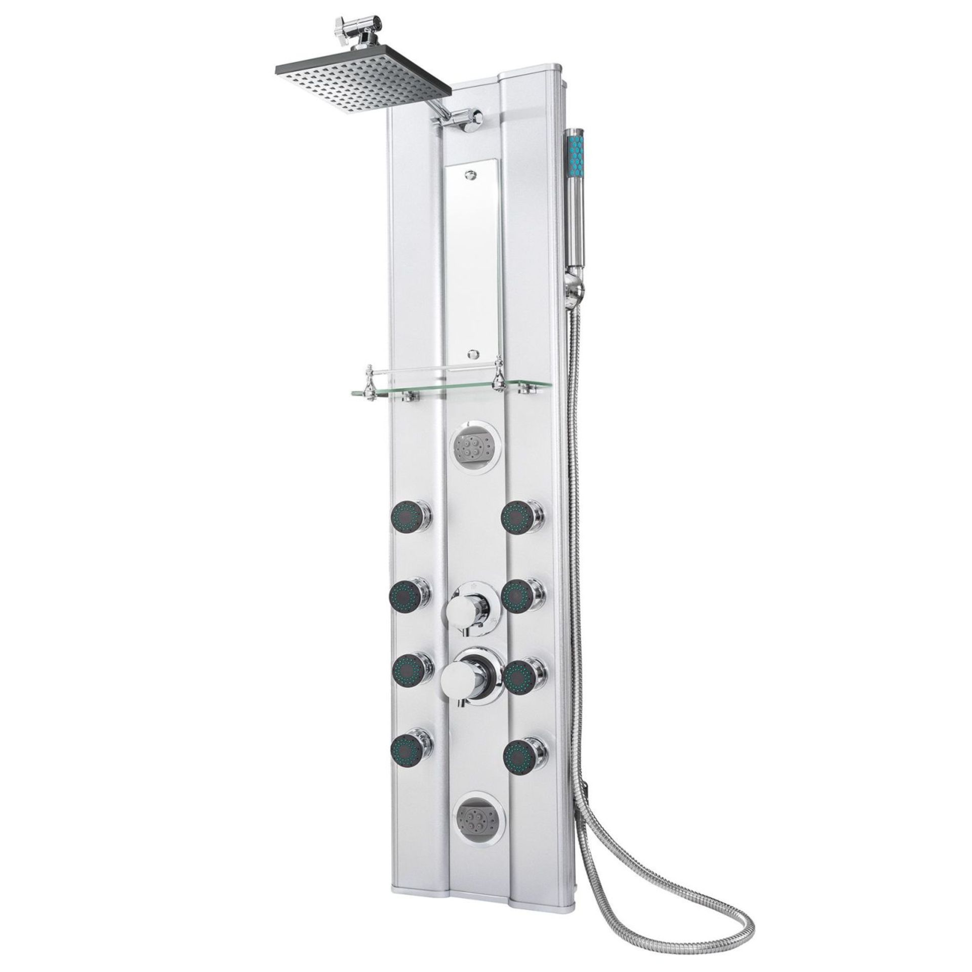 Tectake - Shower Panel With 10 Massage Jets Aluminium Silver - Boxed. RRP £191.99