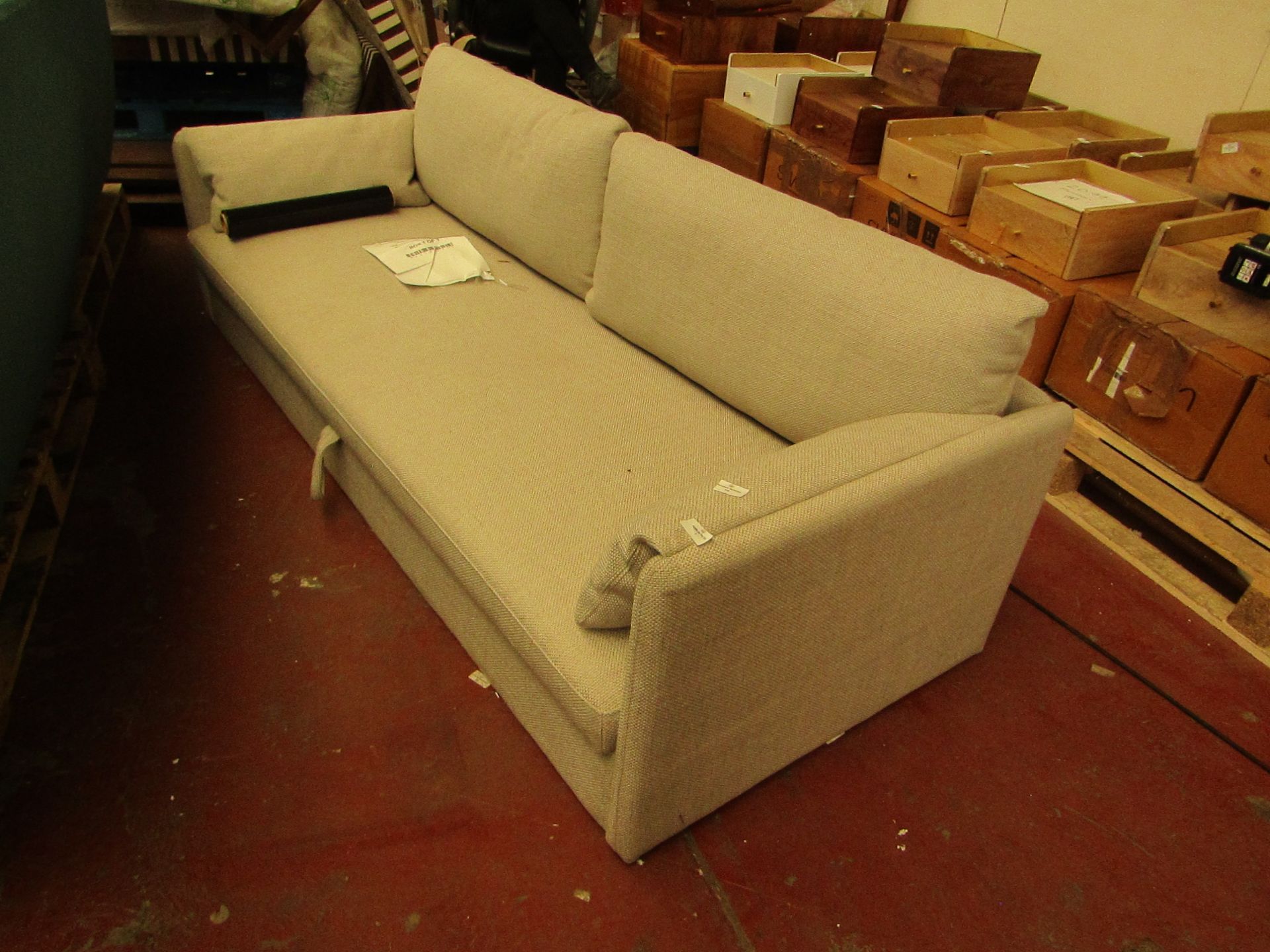 | 1X | MADE.COM SOFA BED | NATURAL WEAVE | LOOKS TO BE IN GOOD CONDITION BUT NO FEET PRESENT |