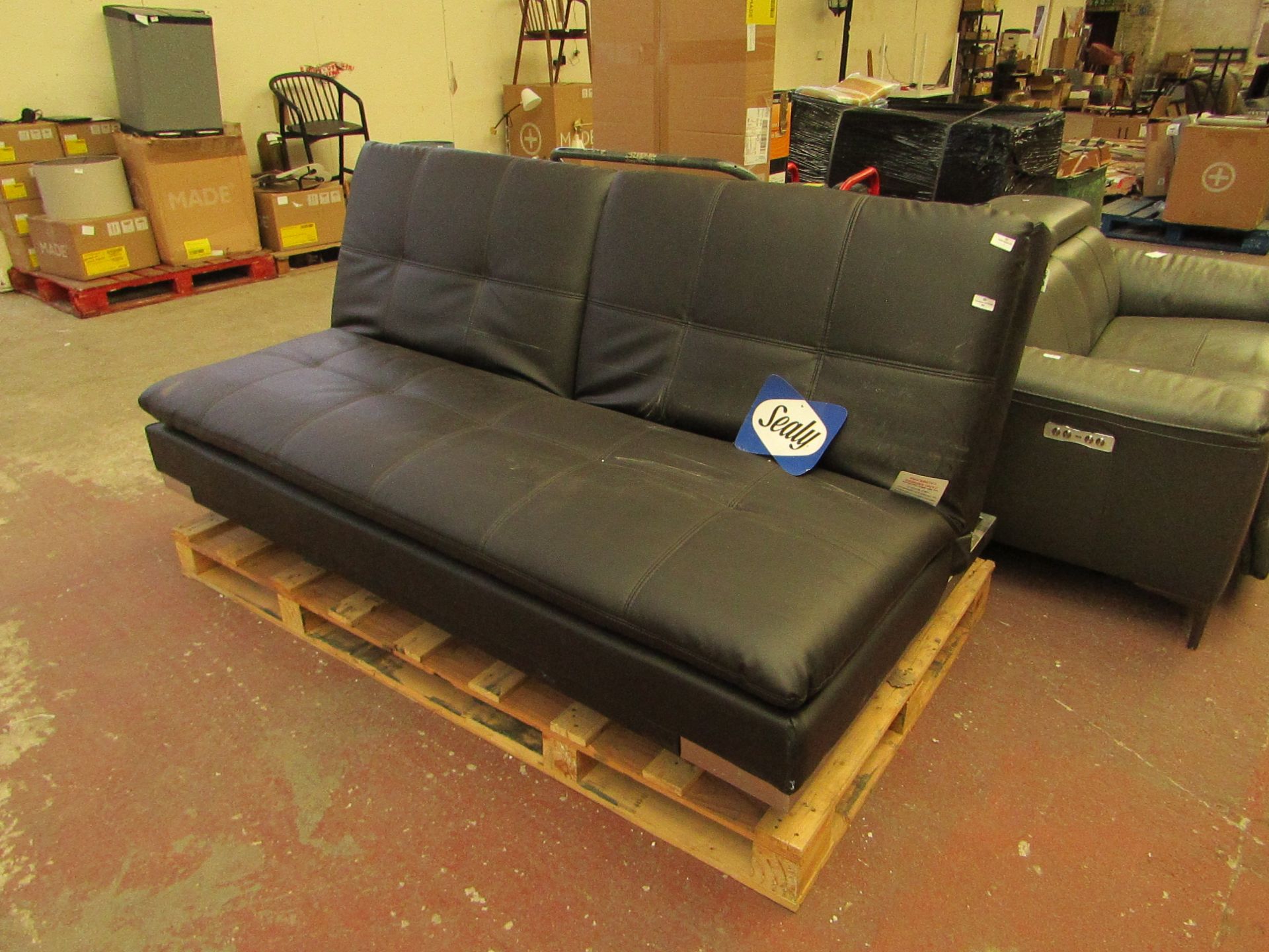 Sealet Click Clack Leather Sofa Bed - Missing feet & could do with a clean - RRP £-