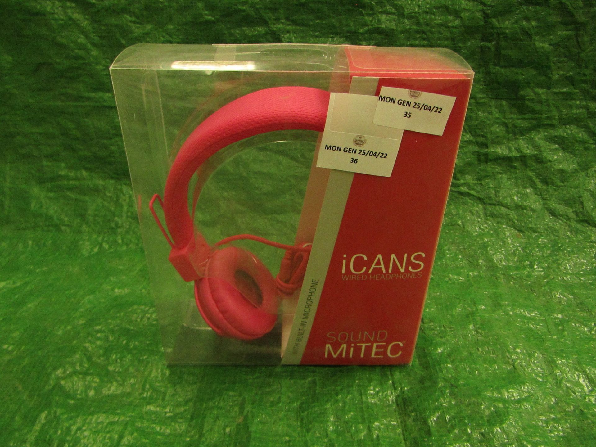 ICANS - Sound MiTEC Wired Headphones With Built-In Microphone - Pink - Unused & Packaged.